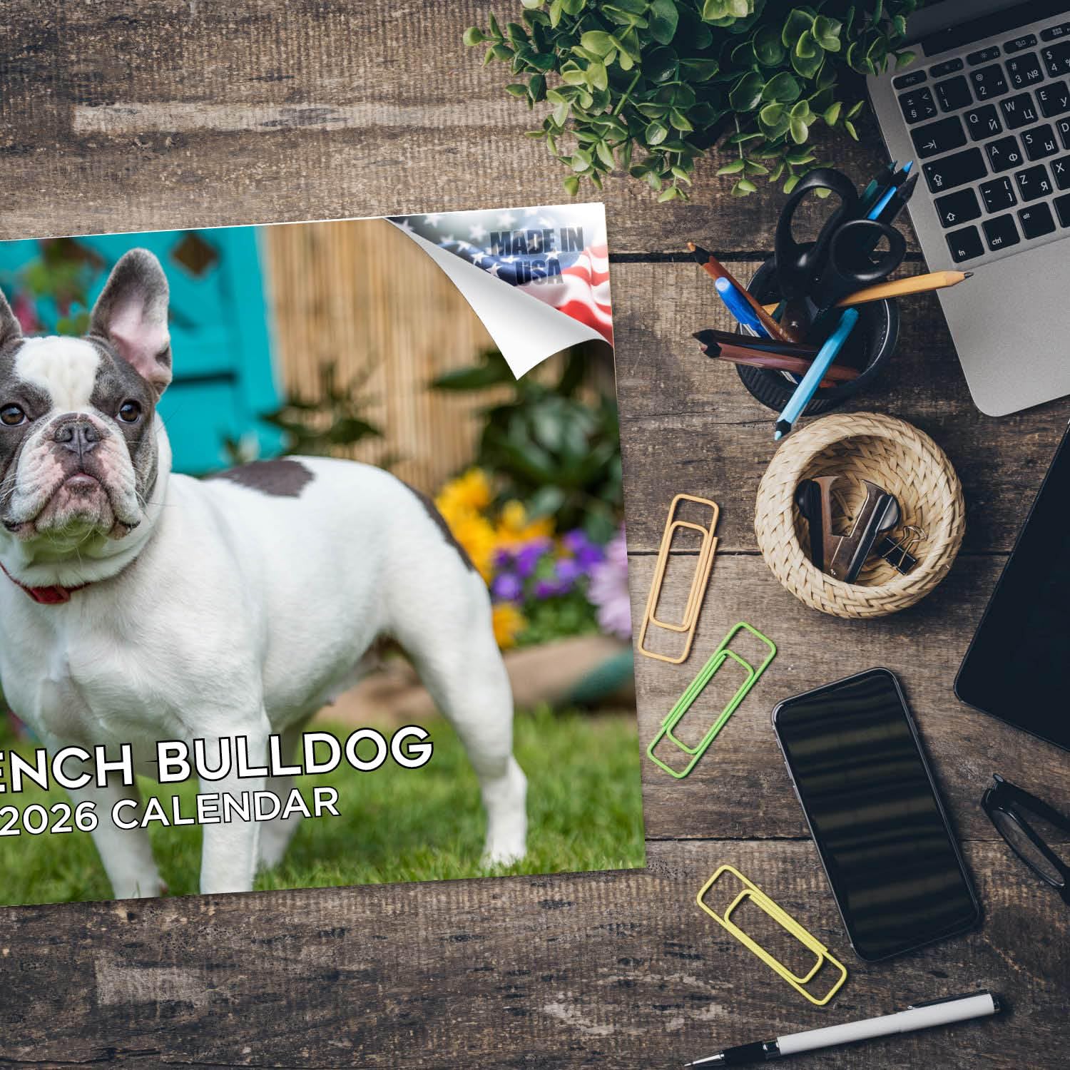 Calendario de bulldog francés 2024 2025 – Calendario mensual de pared de raza de perro – 12 x 18 pulgadas abierto – Papel grueso que no se corre – Regalo – Calendario académico para profesores,