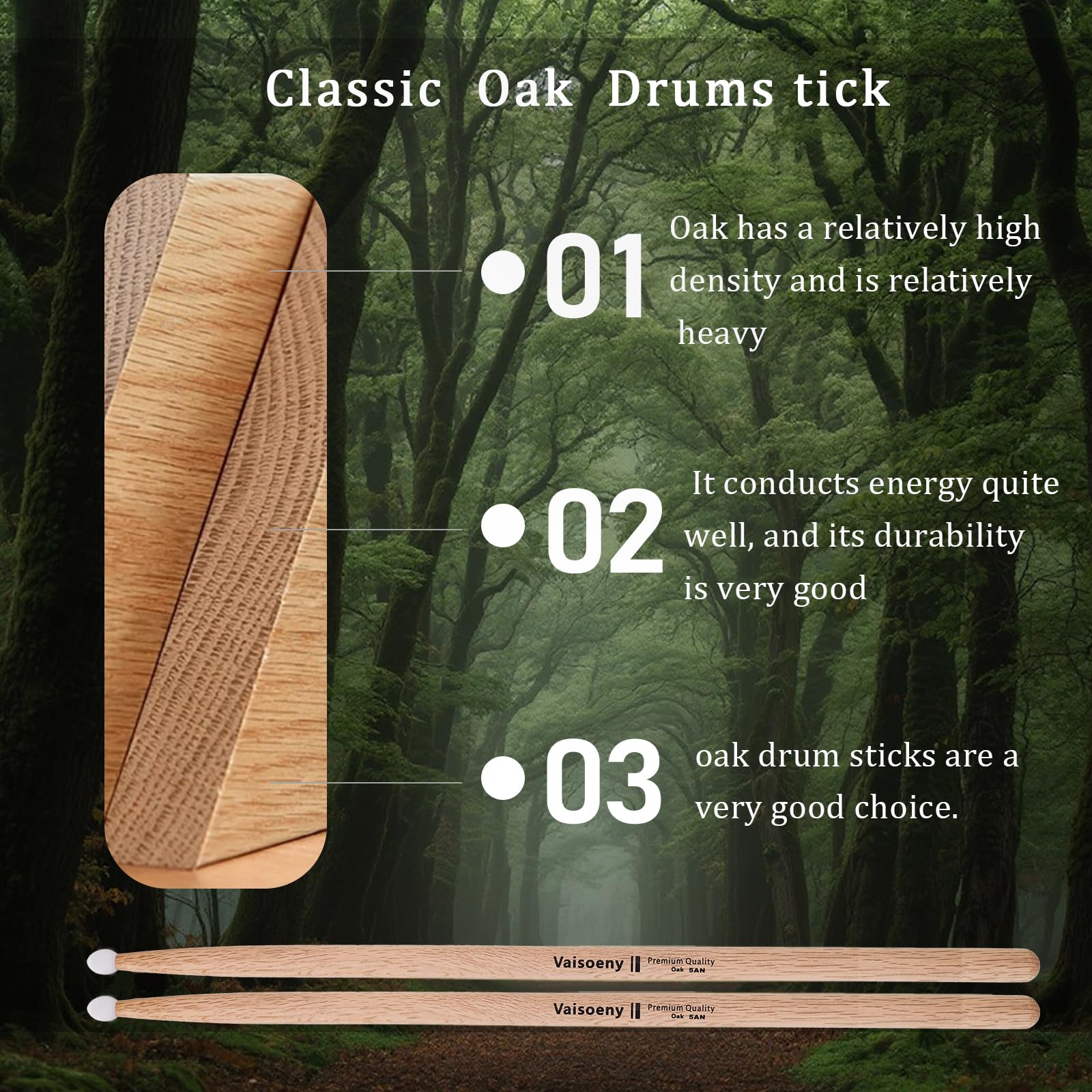 5a Drumsticks, Nylon Tip Drumsticks Set für Akustische Drums oder Elektronische Drums, Oval Nylon Tip Oak Drumsticks für Drummer und Anfänger (12 Paar)
