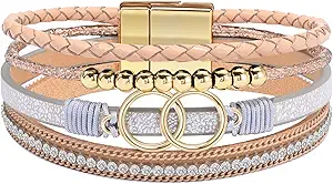 Btysun Bracelets for Women,Stocking Stuffers for Teens Birthday Gifts for Mom Inspirational Gift for Women Mother's Day Daughter Wrap Bracelet Sister Friend Teen Girl Gifts Leather Layered Jewelry Valentines Gift for Her