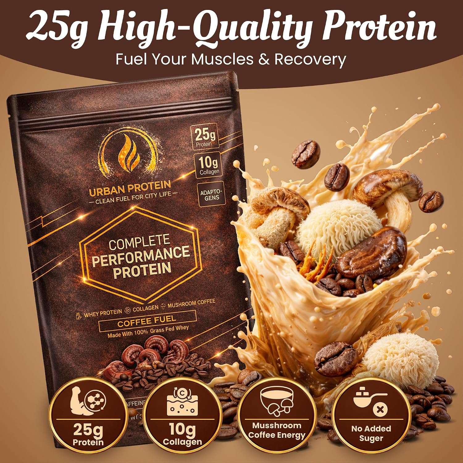 Coffee Fuel Protein Powder – 25g Grass-Fed Whey, 10g Collagen Peptides, 74mg Caffeine, Mushroom Coffee with Lion’s Mane, Reishi & Cordyceps, No Added Sugar, Gluten Free - 20 Servings image 2