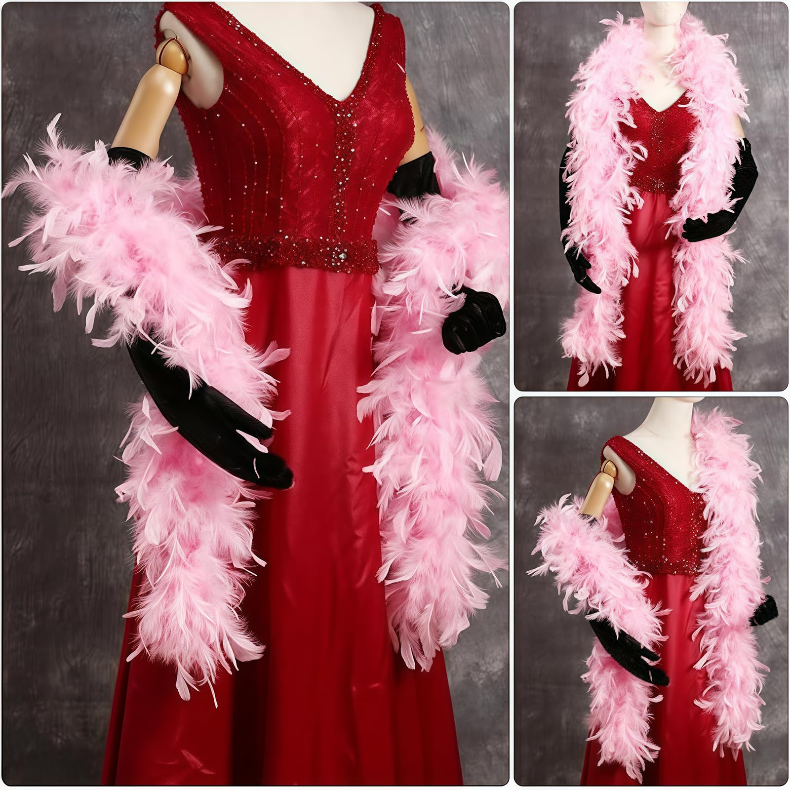 Moorlan Pink Feather Boa 2m with Heart Rimless Sunglasses, Soft Turkey Feather Scarf for Women Perfect for Dancing Wedding - Image 3