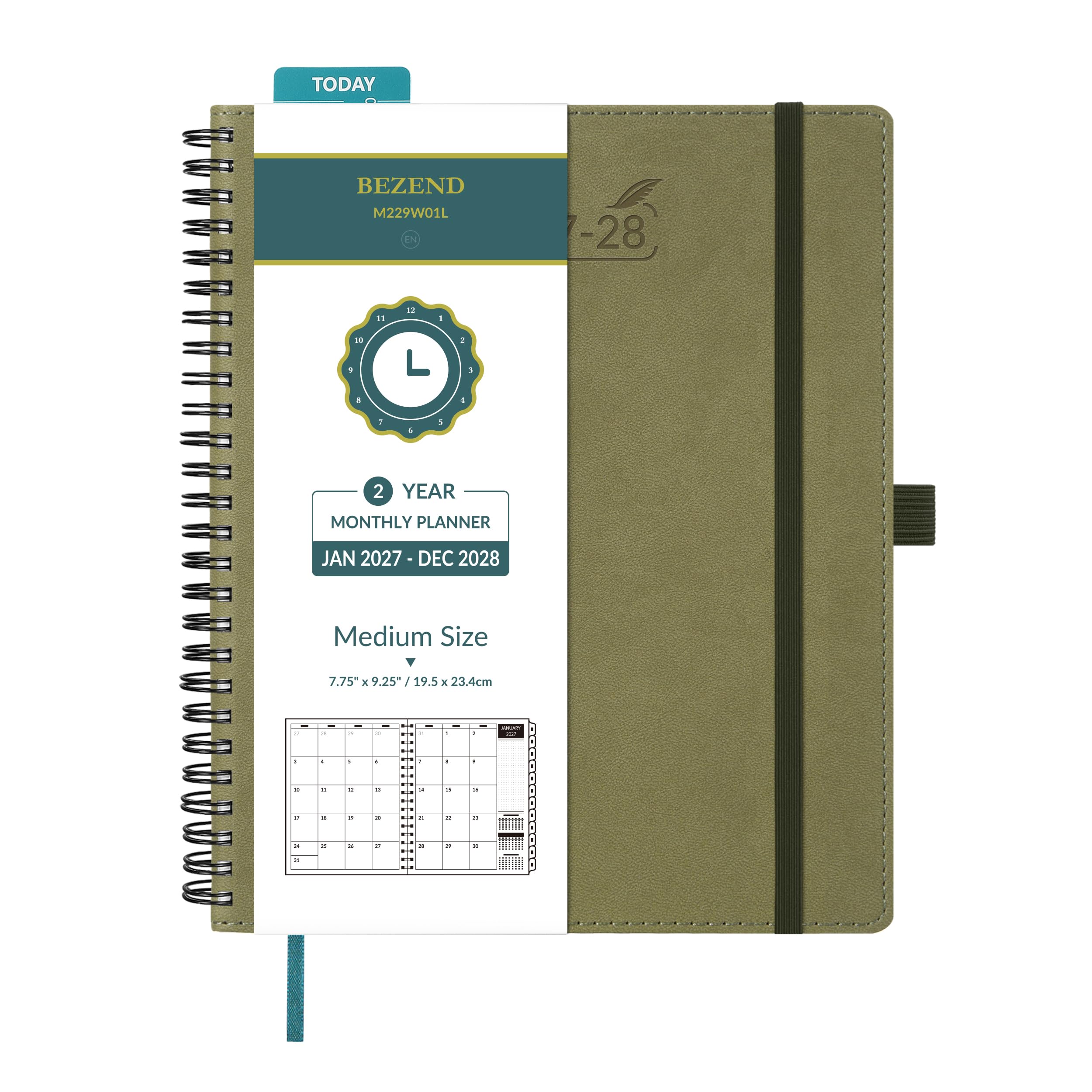 BEZEND Month to View Diary 2027-2028 Spiral 23.4 x 19.5 cm (Jan 27-Dec 28)