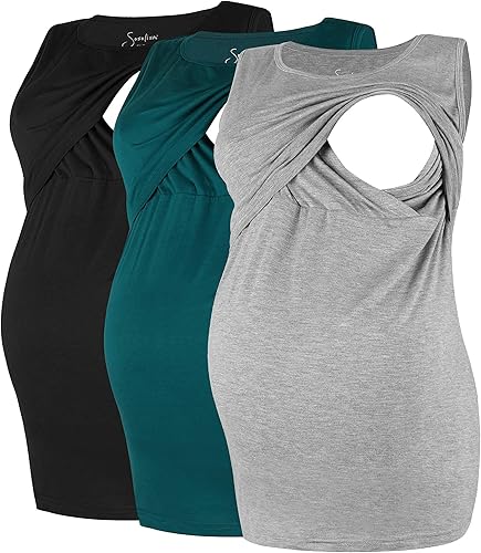 Miniatura 9 de Sosolism Rayon Nursing Tank Top for Breastfeeding Sleeveless Maternity Vest Pregnancy Clothes Maternity 3 Pack