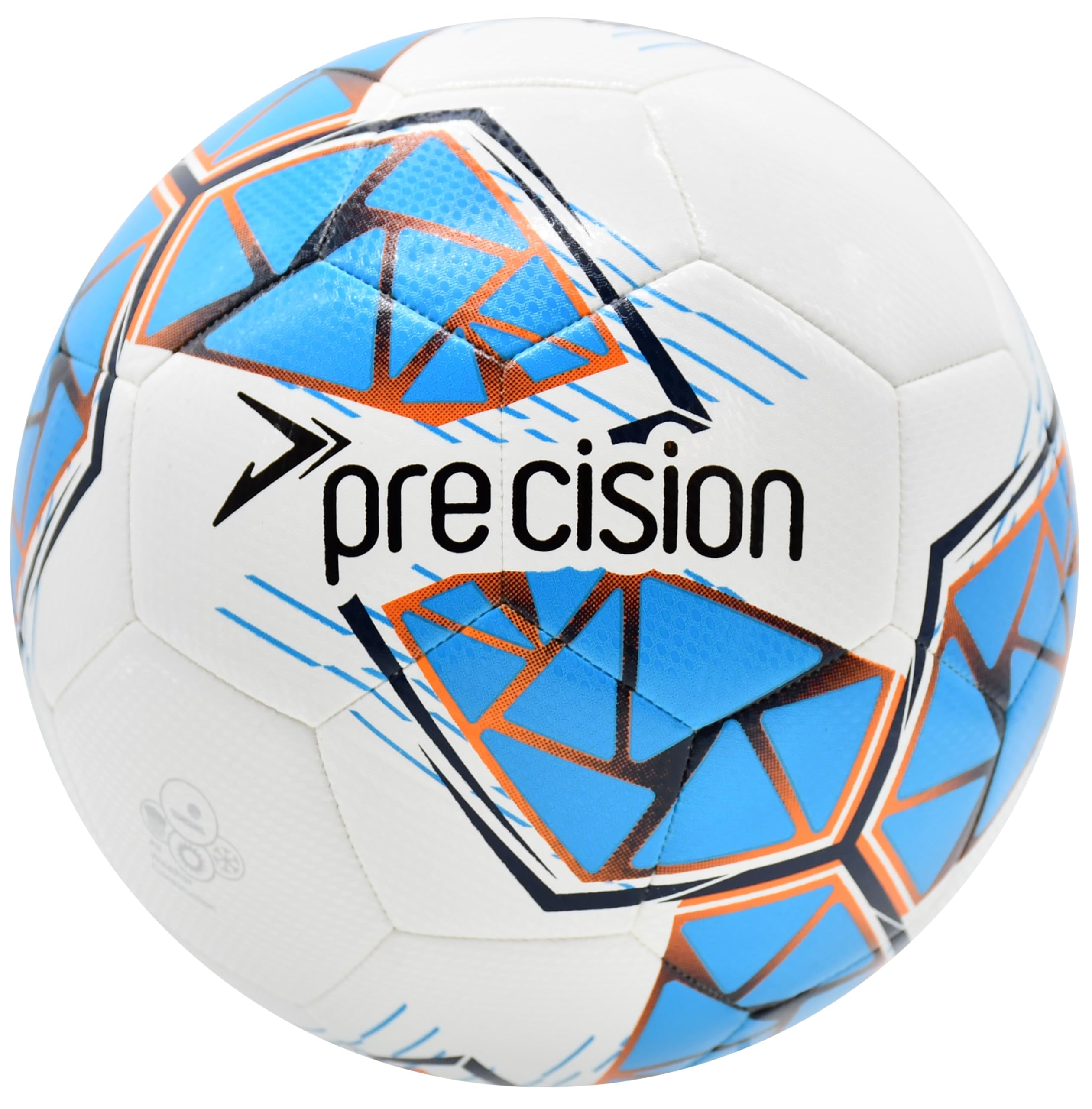 Precision Fusion FIFA Basic Training Ball, All-Weather, IMS Certified, Official, Highly Durable, 3.5mm Eva Foam, White, Cyan, Orange, Size Ball 5