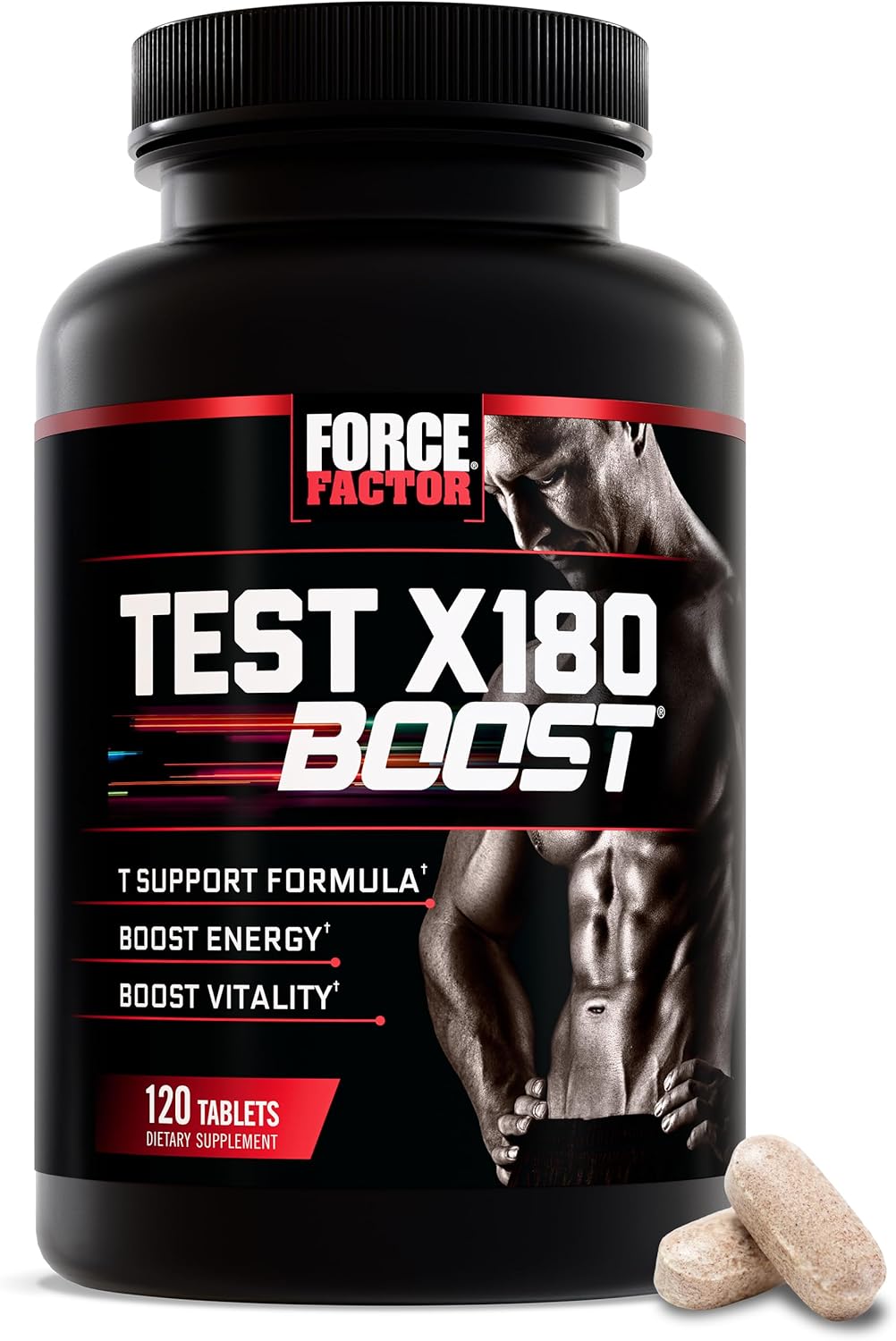 Force Factor Test X180 Boost, 9-in-1 T Support for Men with D-Aspartic Acid, Boron, Fenugreek, Tribulus Terrestris & zumXR to Help Boost Energy, Vitality & Performance, 120 Tablets
