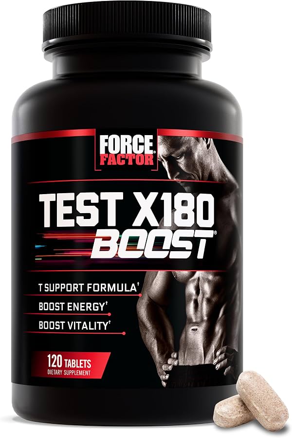 Force Factor Test X180 Boost, potenciador de testosterona 9 en 1 para hombres | con ácido D-aspártico, boro, fenogreco, tribulus terrestris y zumXR para ayudar a aumentar energía, vitalidad y rendimiento, 120 tabletas