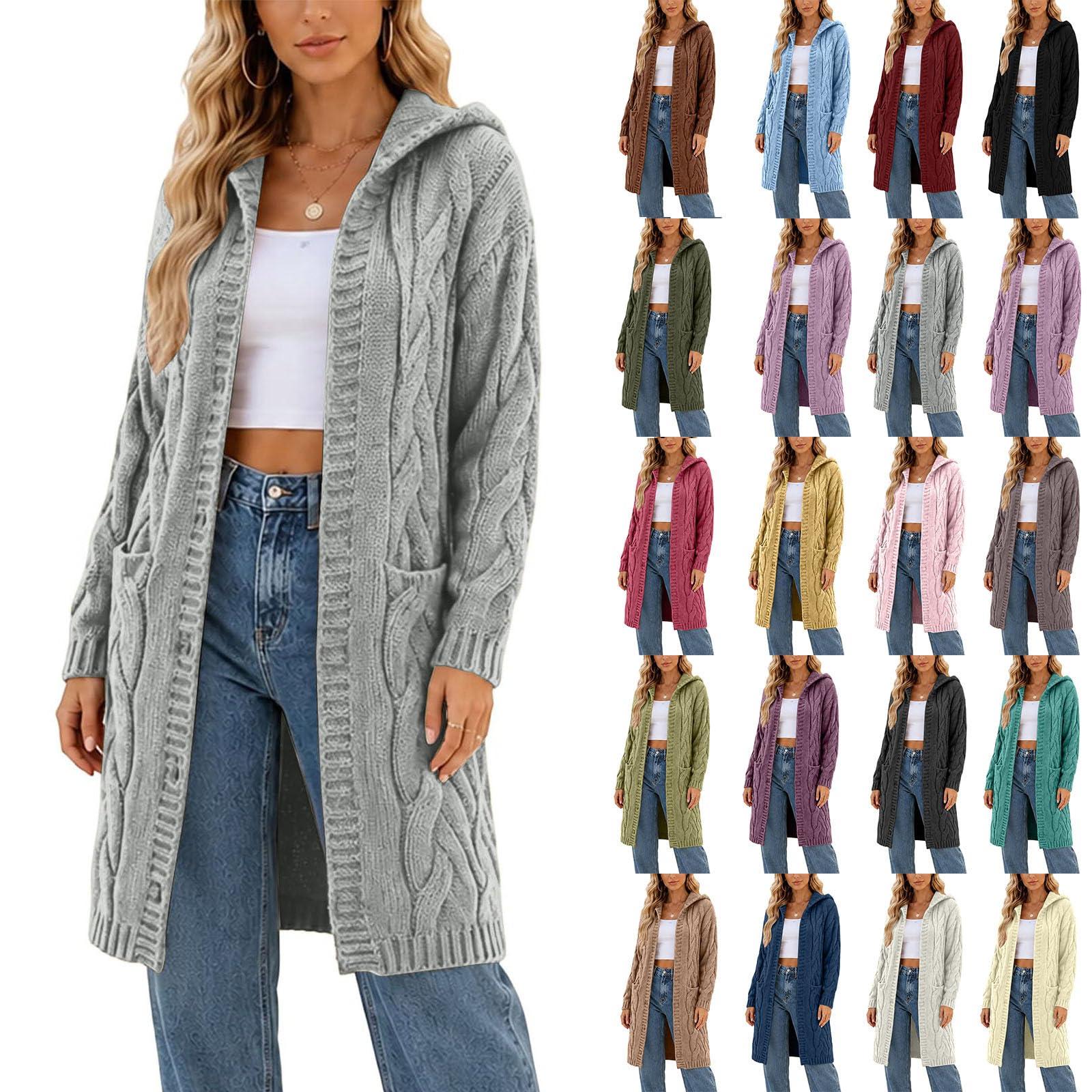 AEGJEGVD Veste Tricot Femme Longue à Capuche Manches Longues Style Casual