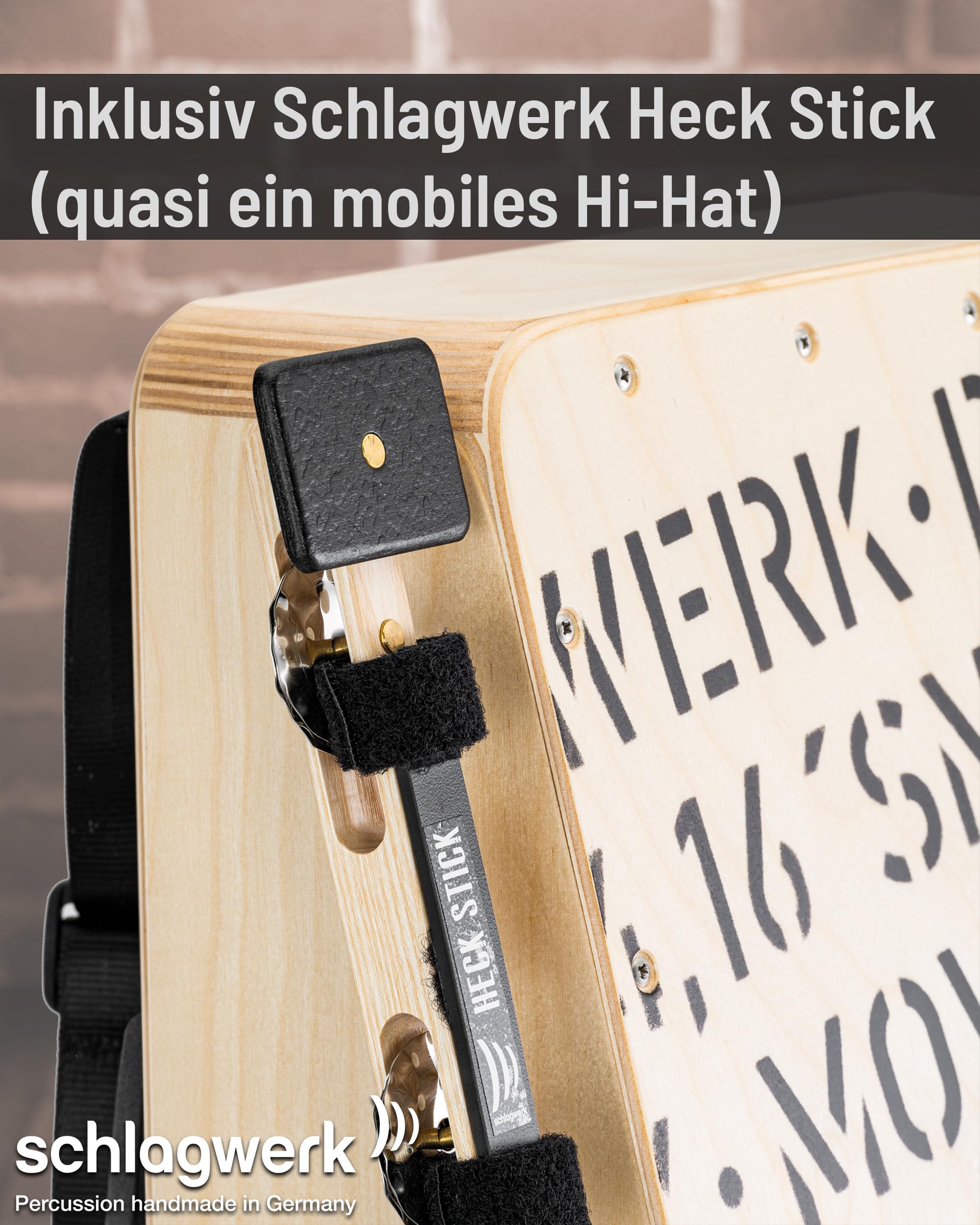 Schlagwerk MB110 Move Box Cajon - tragbare mobile Cajon - Ideal für Bühne und Walking Acts - spielbar im Stehen und Gehen - inklusive Heck Stick und Tragegurt - mobiles Drumset