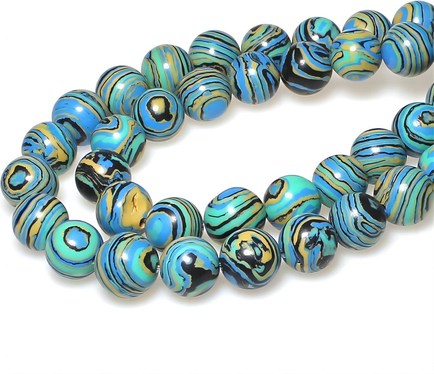 MJDCB Synthesis Colour Malachite Beads Beautiful Fashion Round Stone Beads for DIY Jewelry Making 15" (6mm, Blue- Gold - Black) - Image 3