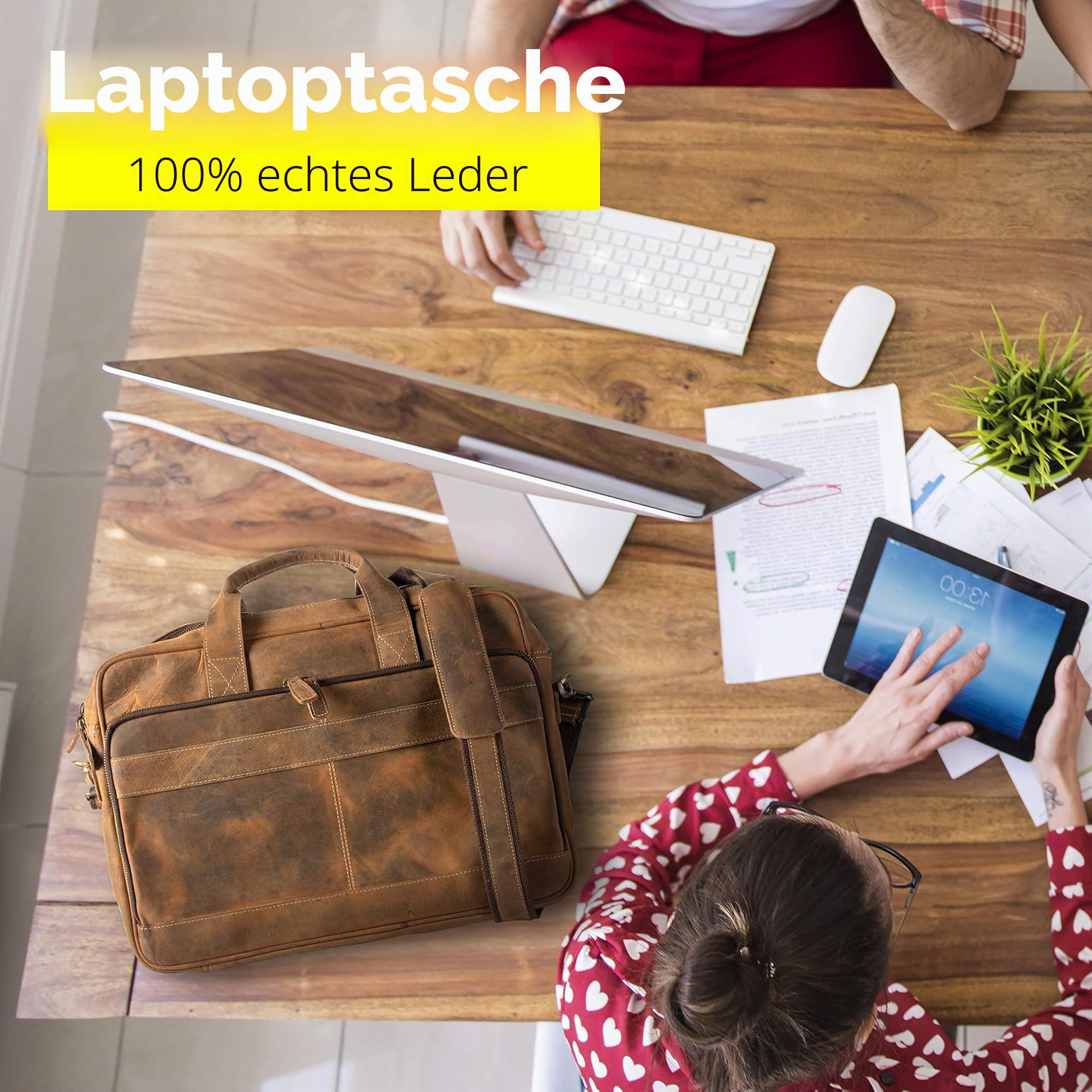 KomalC 16-Zoll-Aktentaschen aus Leder, Laptop-Kuriertaschen für Männer und Frauen, beste Büro-, Schul-, College-Umhängetasche