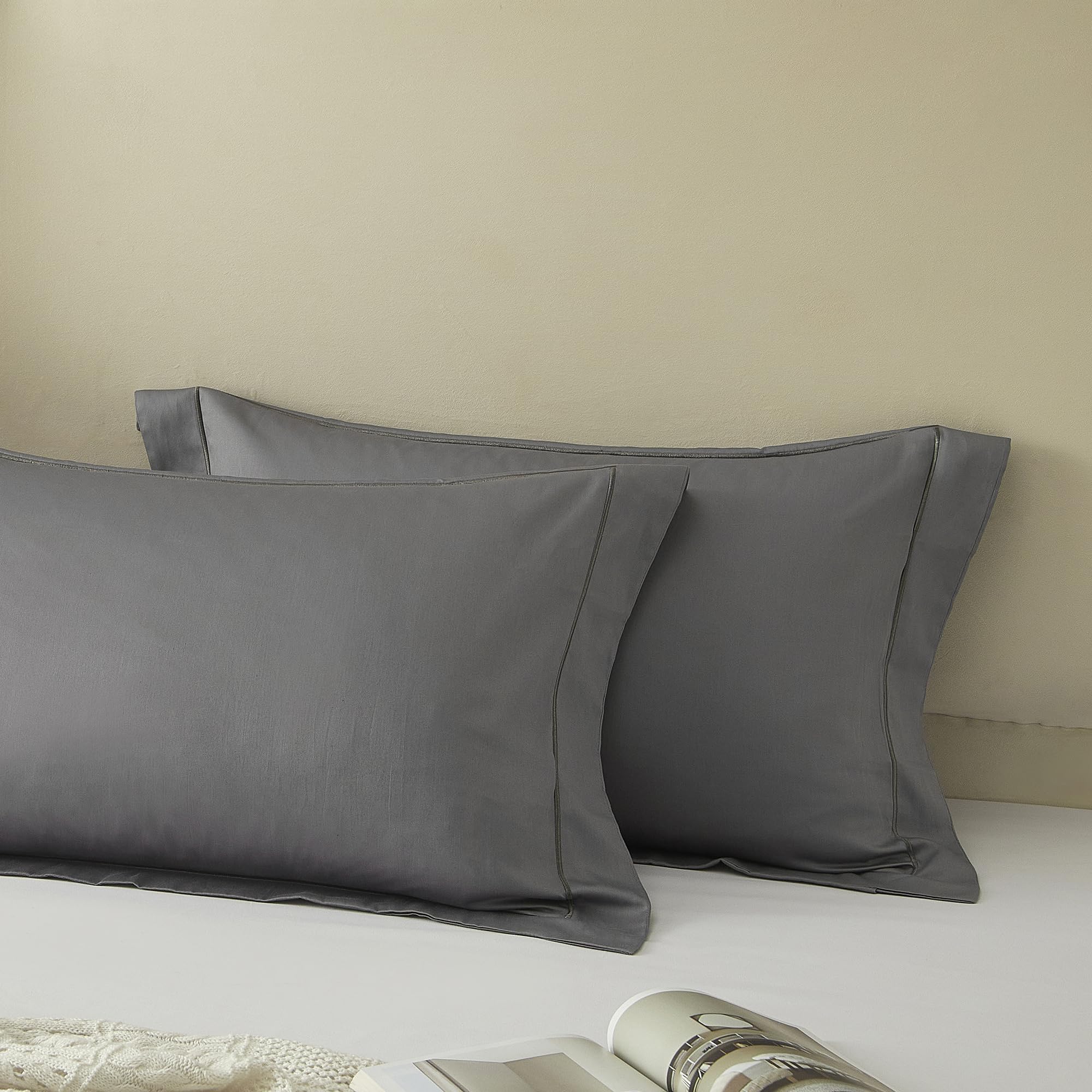 Dark Grey Pillow Cases 2Pcs King Size, 100% Cotton Oxford Pillowcase, 50x90 โ image 1