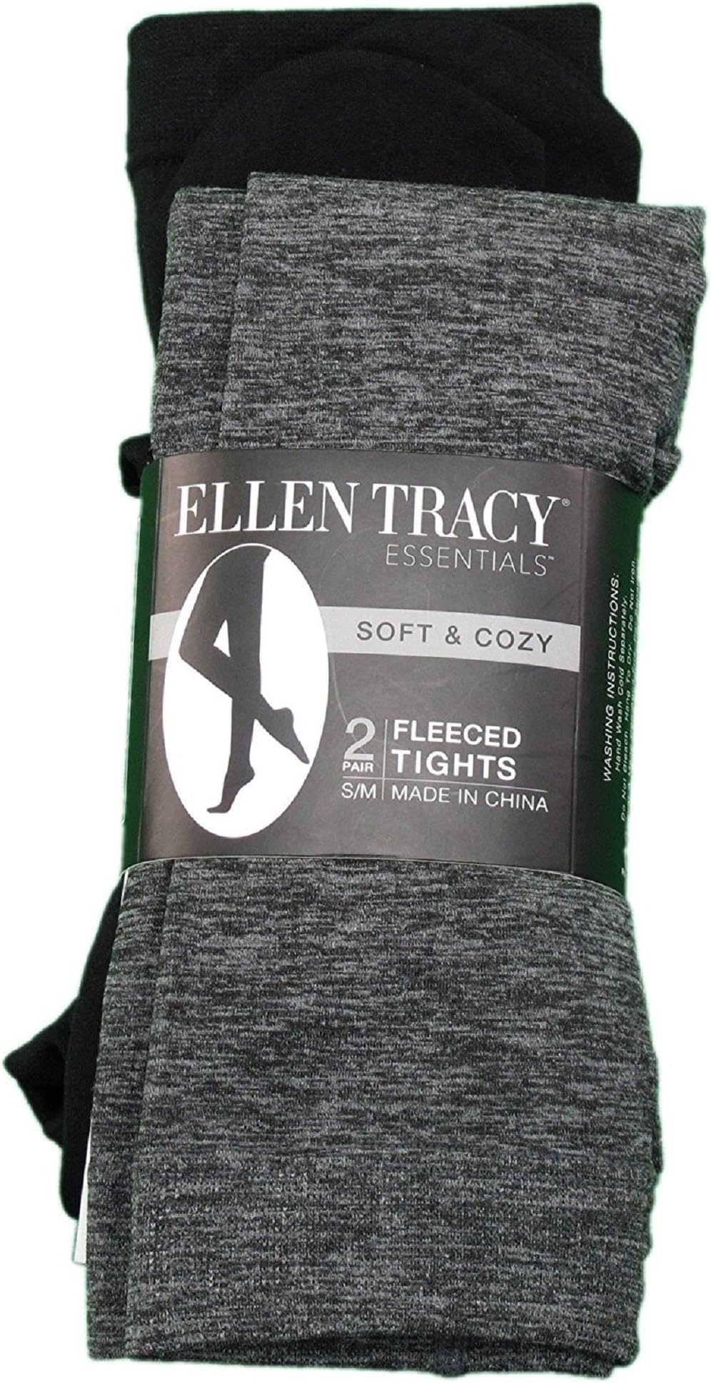 2-Pair Ladies S/M Fleeced Tights Black & Gray