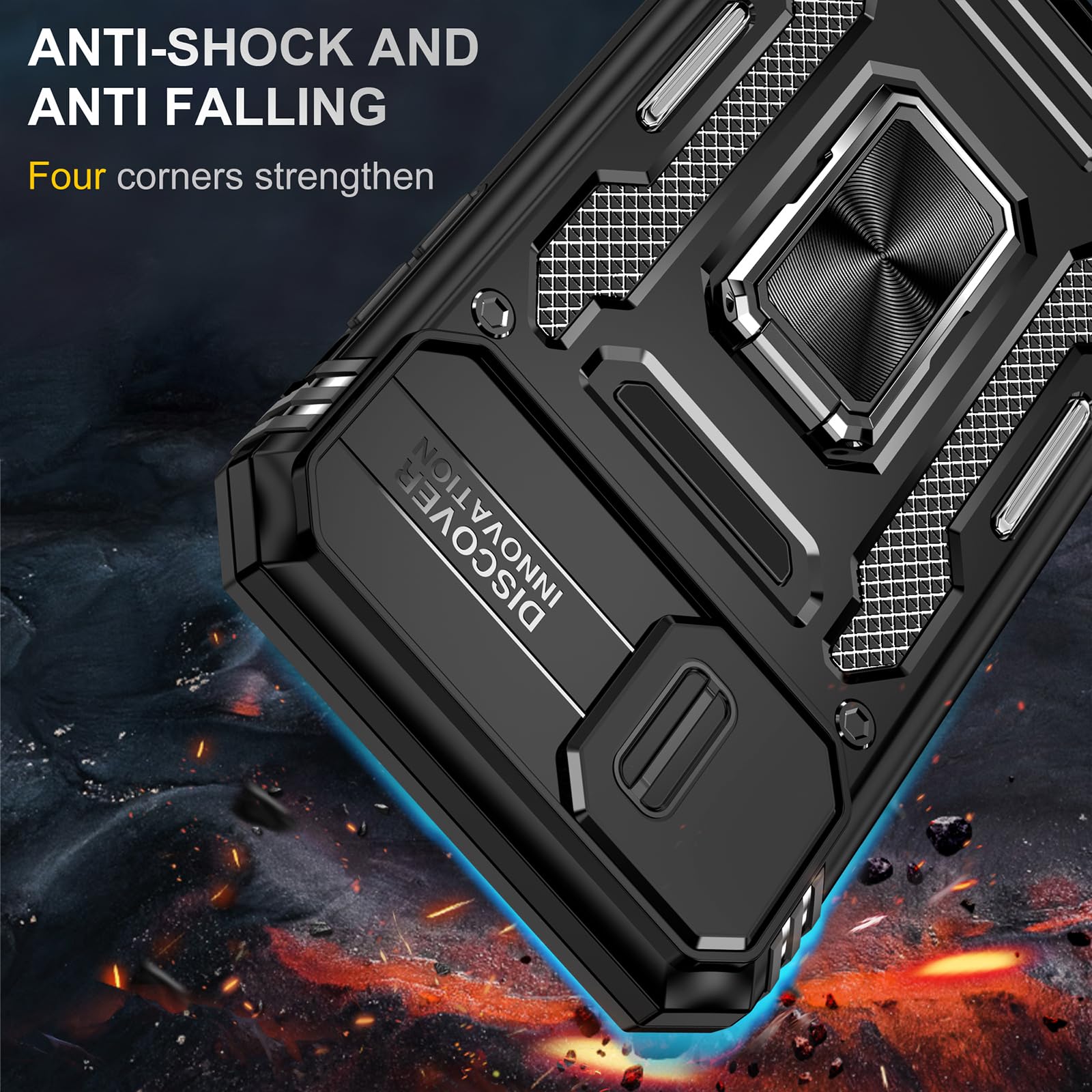 Schutzhülle Für IPhone XR Mit Kameraschieber & Ring – Stoßfest, Militärqualität, Schwarz