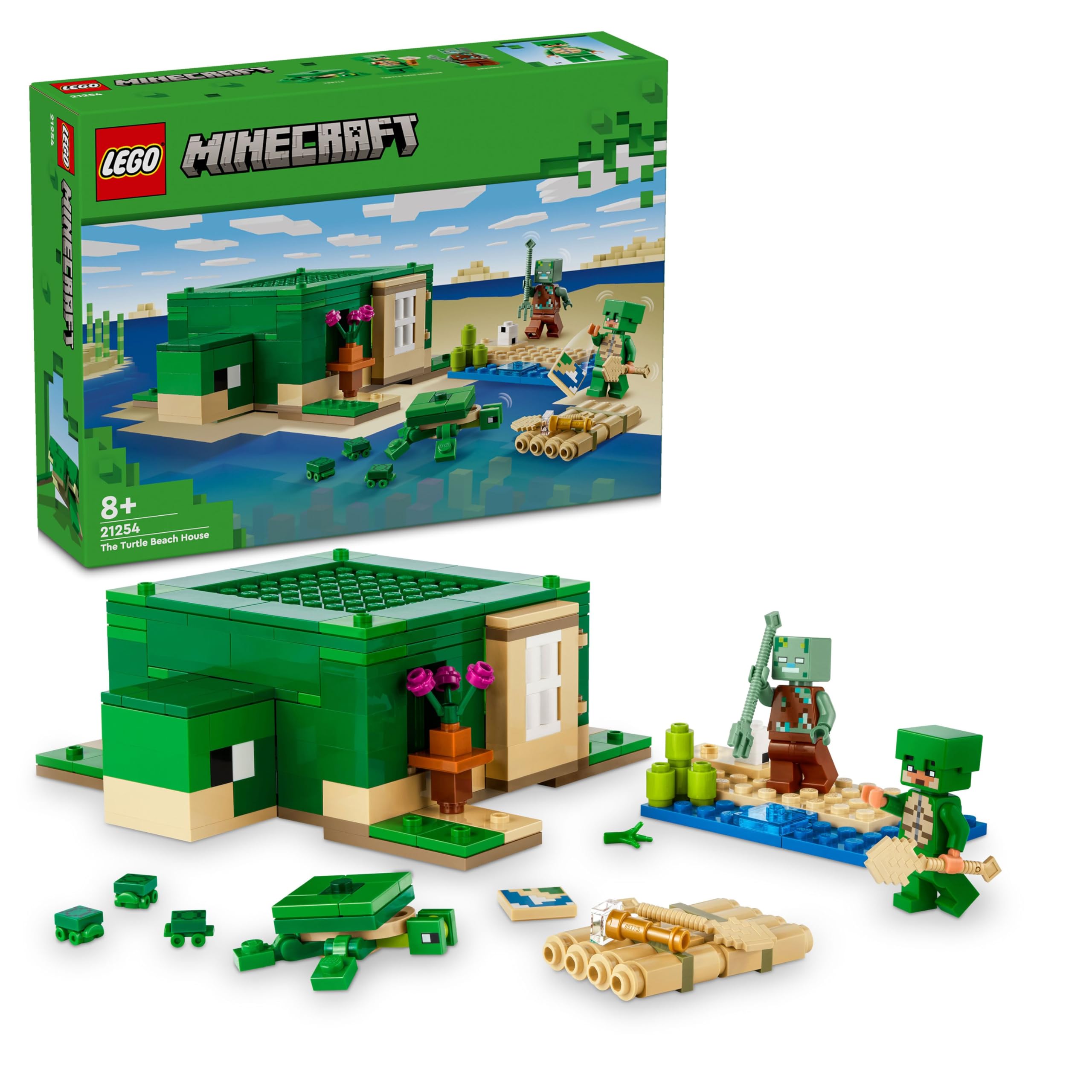LEGO Minecraft The Turtle Beach House Toy with Animal Figures & Mobs, plus Accessories incl. a Crafting Table - Gaming Gift for 8+ Year Old Boys & Girls - 21254