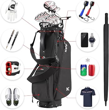 KVV Lightweight Golf Stand Bag with 7 Way Full-Length Dividers, 5 Zippered Pockets, Automatically Adjustable Dual Straps,Elegant Design