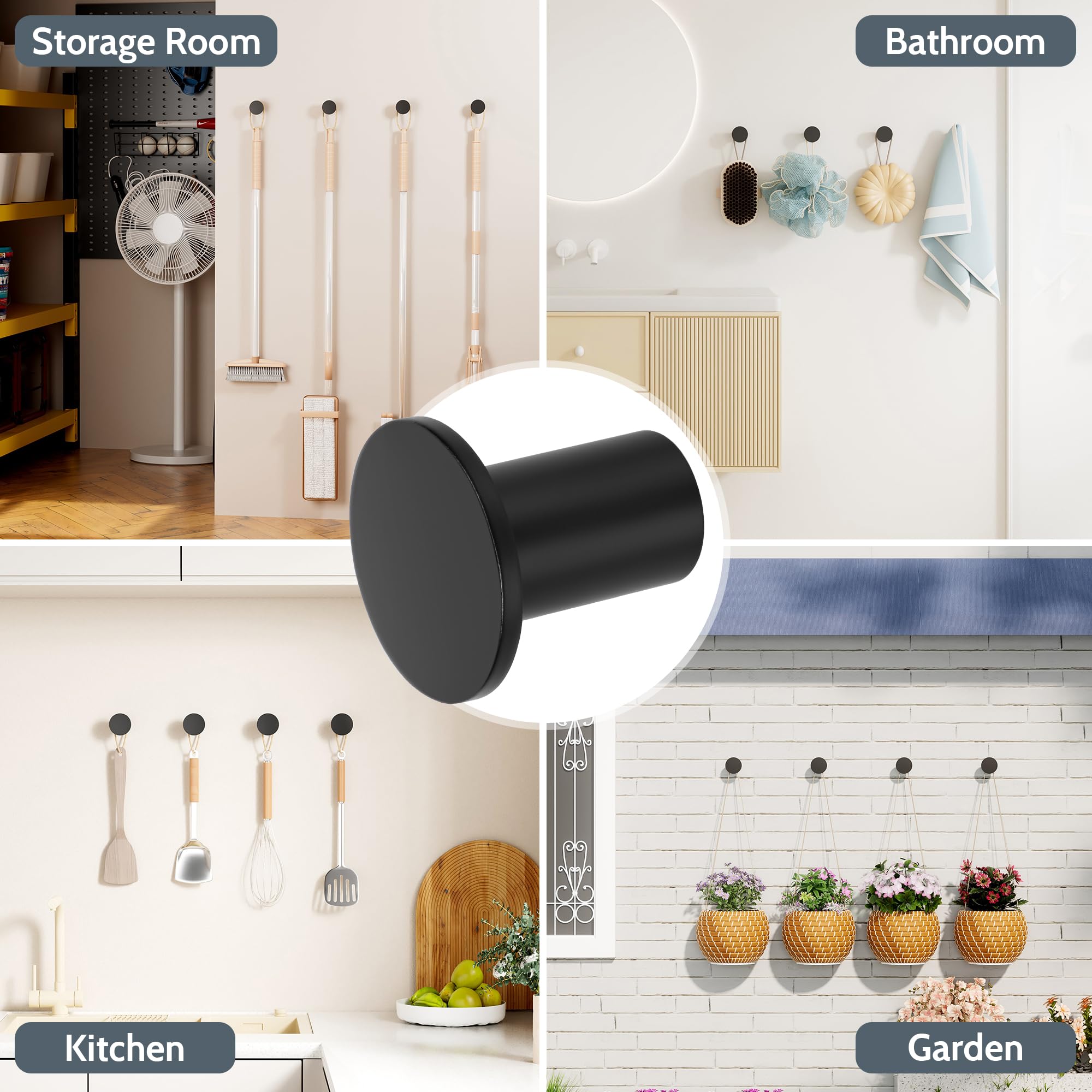 SAYAYO Crochet Mural Carré Patère Salle De Bain, Robuste Crochet Muraux à Visser En Acier Inoxydable, Accroche Serviette, 4 Pcs Noir Mat, EGOY001F-B-4P