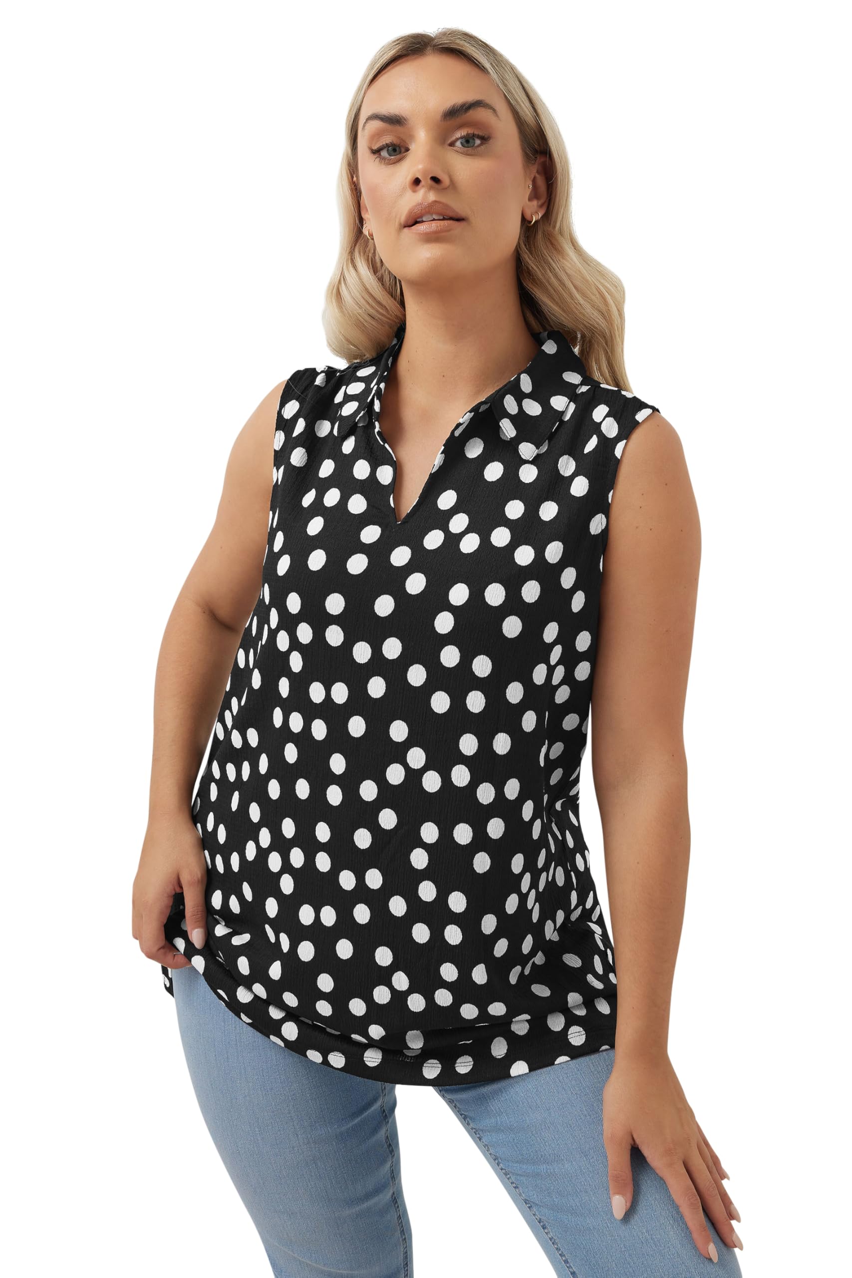 Yours Women's Black Textured Dot Swing Vest Top In | Size: 22/24
