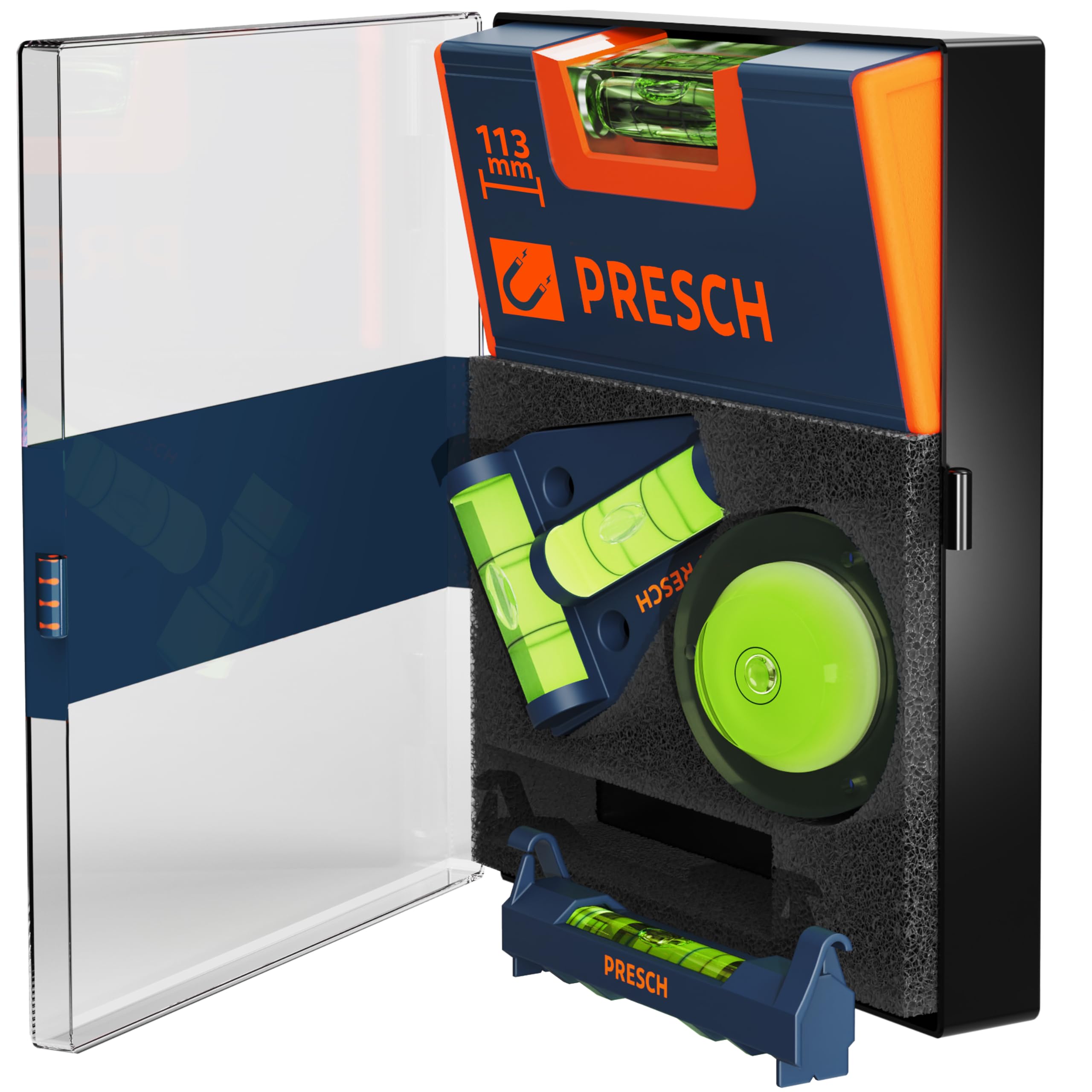Presch Mini Spirit Level Set 4 pieces - Mini spirit level, T-level, circle spirit level and line level - All-round set - Reinforced magnet for maximum adhesion - Shatterproof acrylic glass-image-44