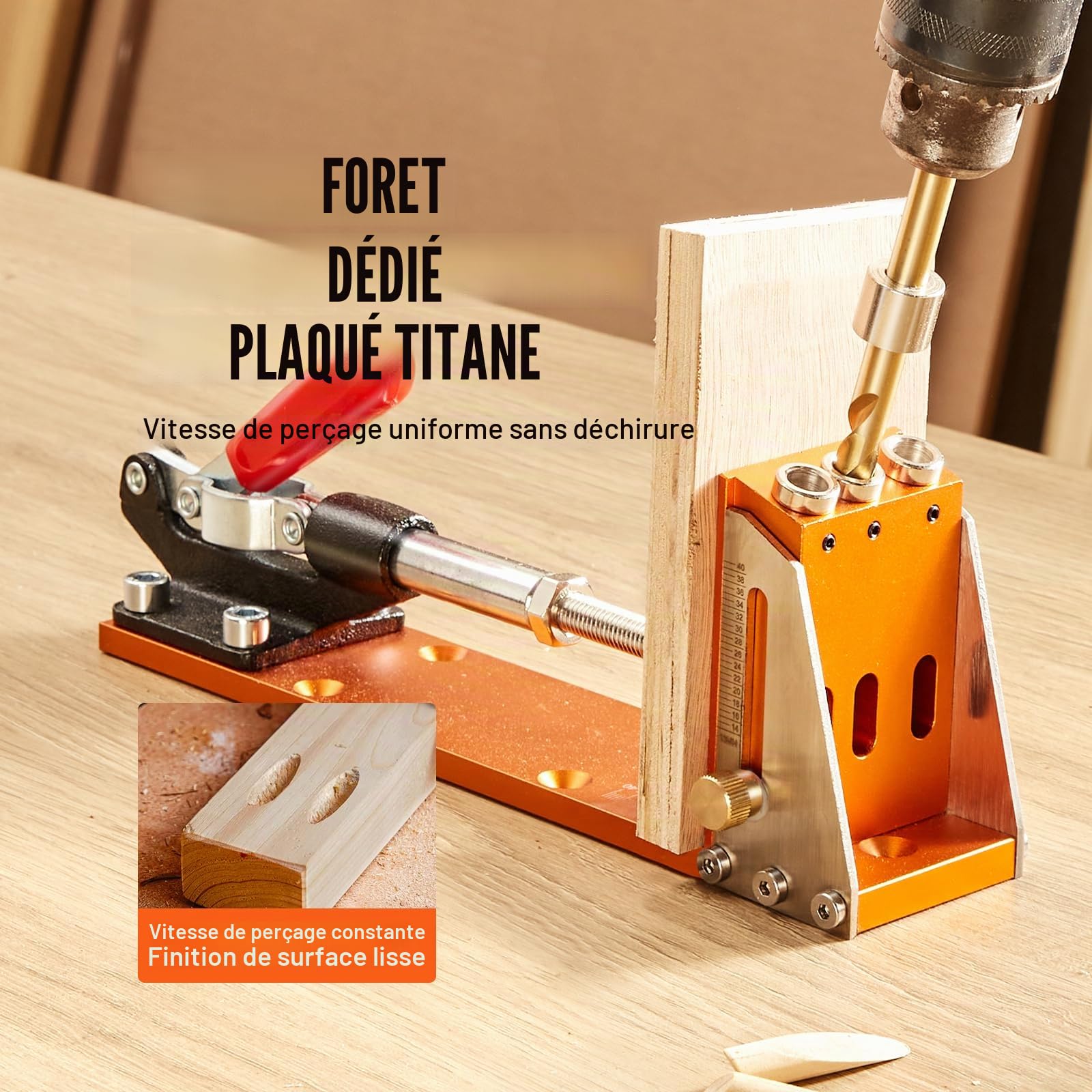 VEVOR Kit de Gabarit de Trou de Poche Profondeur Réglable 12,7-38,1 mm Système de Trou de Poche en Alliage d'Aluminium Gabarit de Perçage Oblique Kit Complet pour Travaux de Menuiserie Meuble en Bois