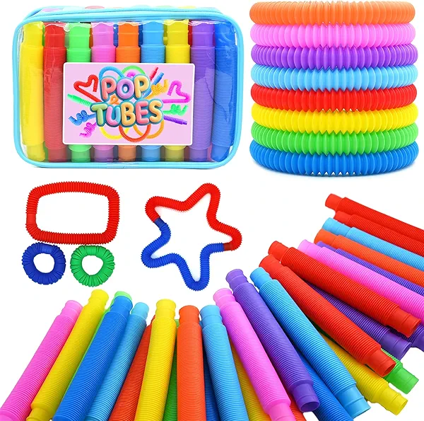 Pop Tubes Sensory Toys - 30 Pack Stretchy Fidget Toys with 10 Colors, Stress Relief Toys for Kids & Adults, Autism Sensory Tools, Party Favors, Classroom Prizes, Travel & Therapy
