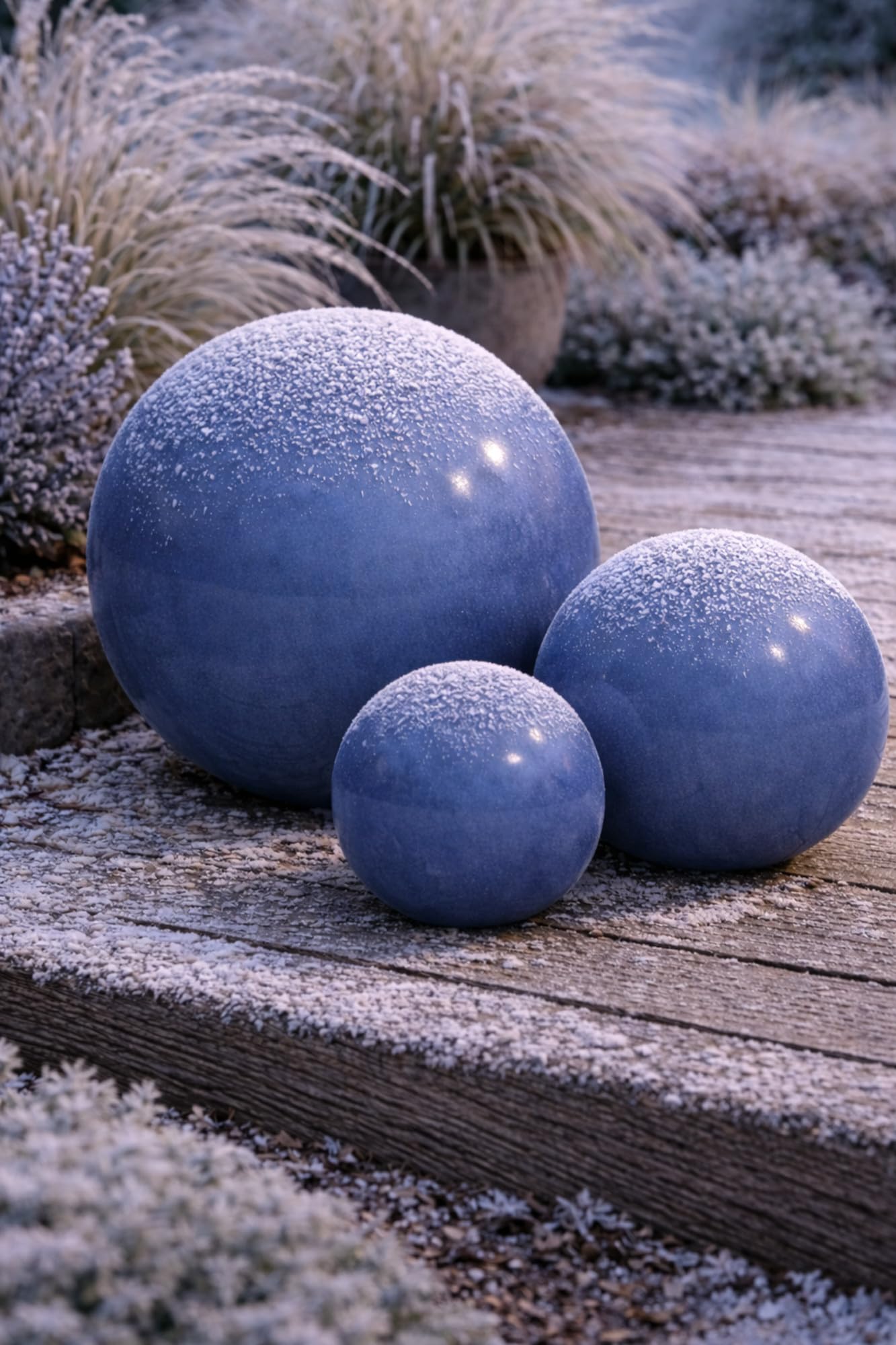 Boule de jardin en céramique - 20 cm - Décoration de jardin - En grès céramique robuste - Résistante au gel et aux intempéries - Bleu