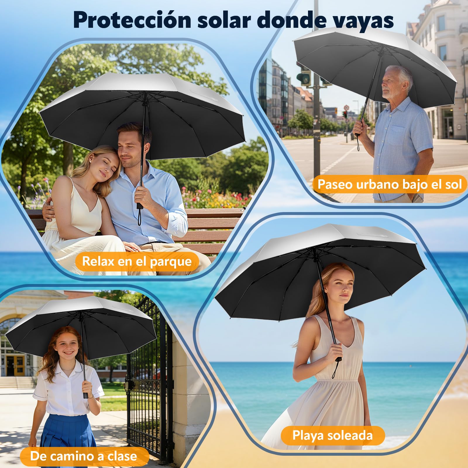ZOMAKE Parasol,UPF 50+Paraguas de protección UV,Paraguas automático de Apertura y Cierre,Paraguas de Revestimiento de Plata pequeño,Paraguas de Bolsillo Plegable
