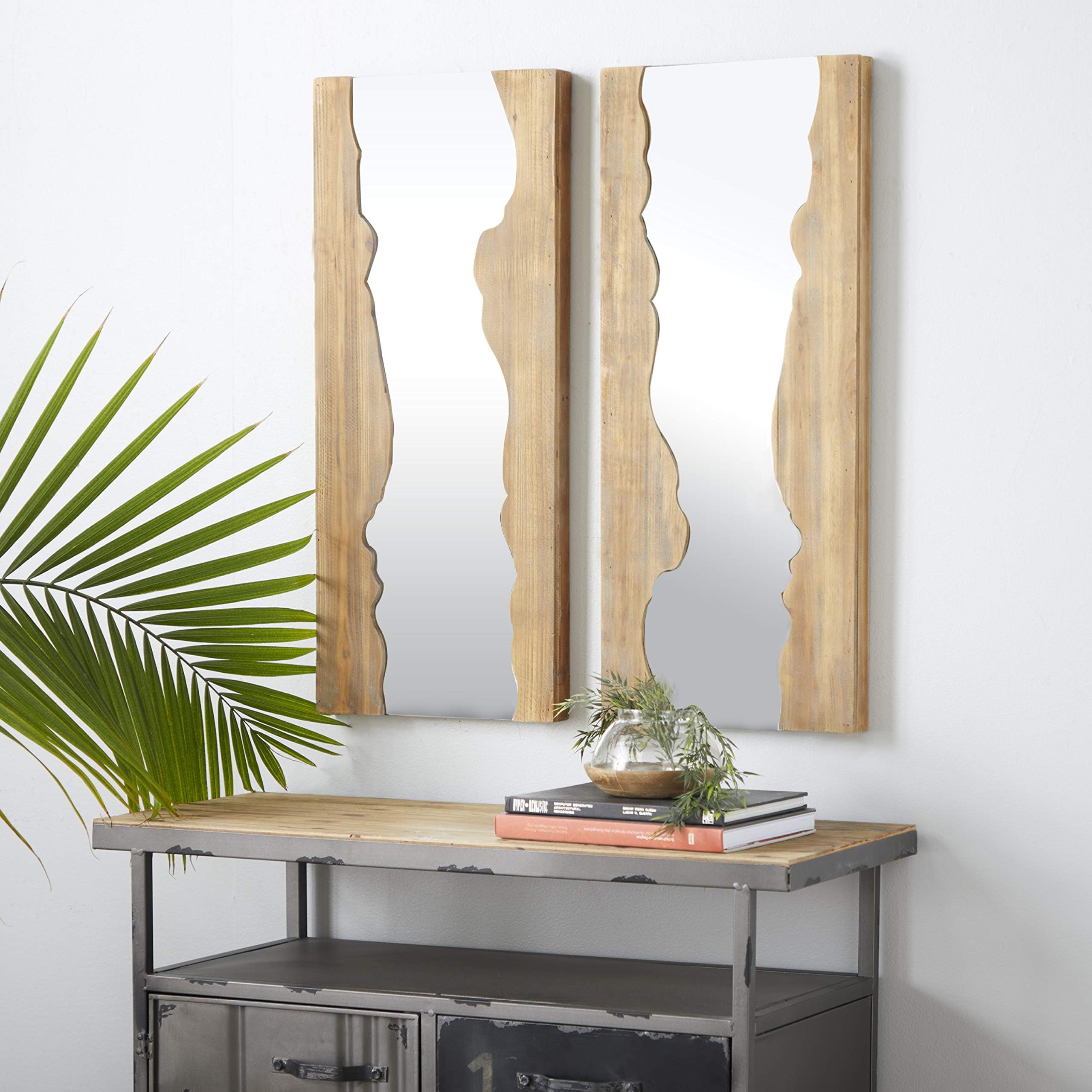 Deco 79 Wood Handmade Room Wall Mirror Live Edge Entryway Mirrors, set of 2 Wall Mounted Mirrors 14" x 2" x 31", Brown, 32" and 32" H
