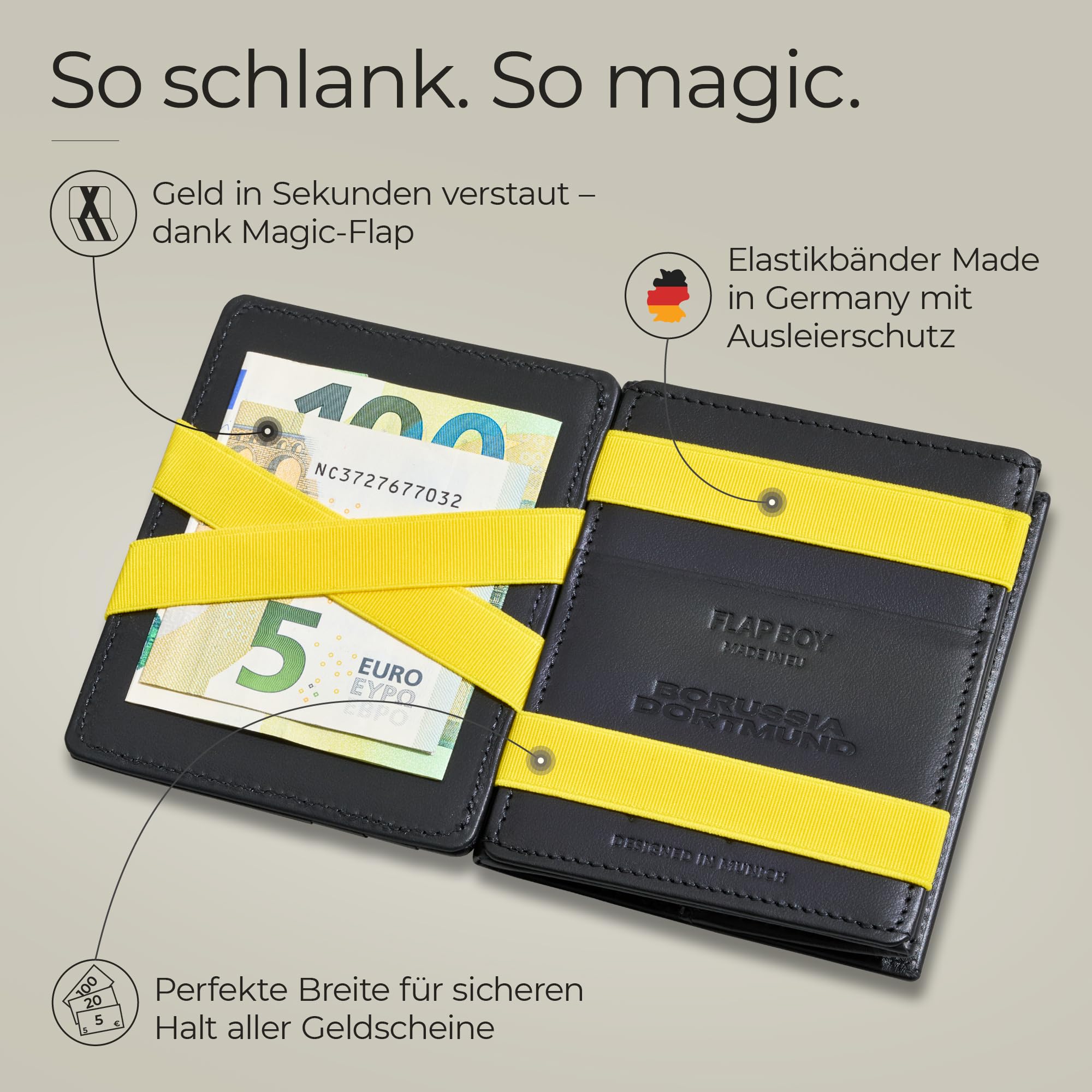 Jaimie Jacobs Borussia Dortmund X Flap Boy Magic Wallet BVB Fanartikel Geldbeutel aus Leder (Mit Münzfach)