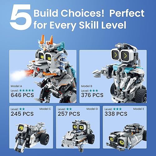 Miniatura 7 de Sillbird Kit de dinosaurio robot de construcción con control remoto, regalos de tallo de Navidad para niños de 8 a 12 años, juguetes robóticos de