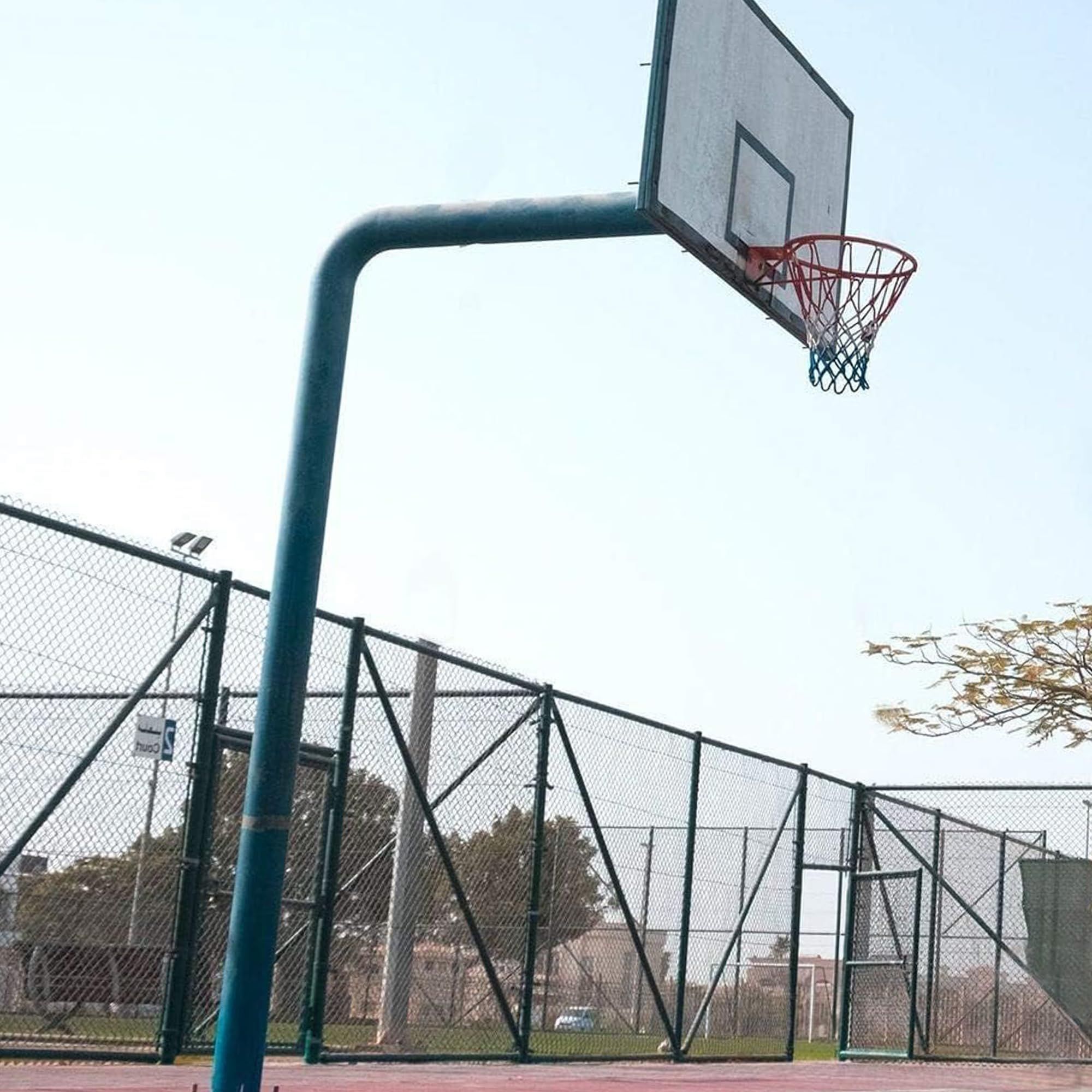 Confezione da 2 reti da basket, 5,5 mm di spessore, in nylon bianco-rosso-blu con 12 passanti, reti di ricambio rinforzate resistenti alle intemperie per canestri standard da basket interni ed