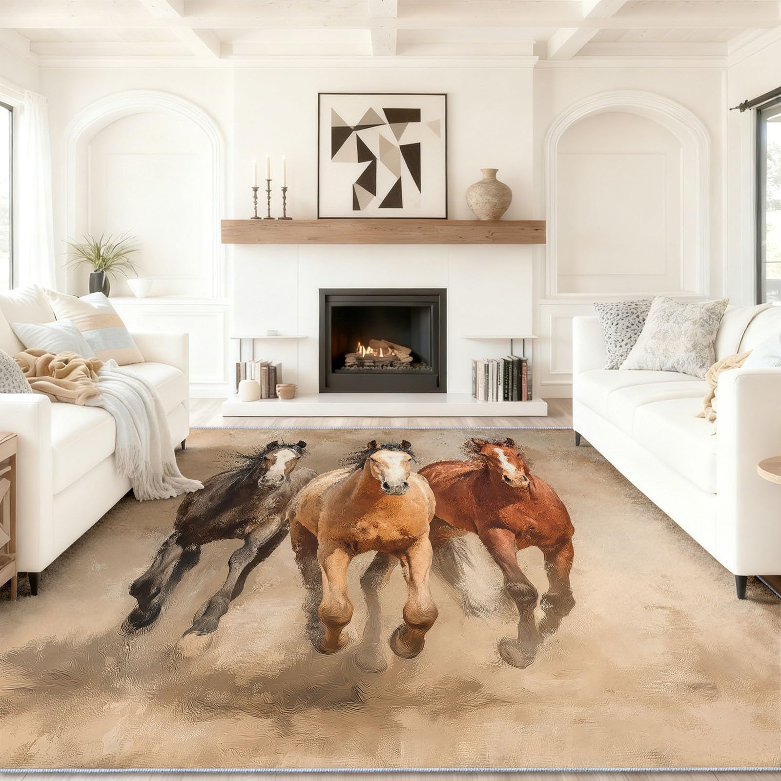 Tapis 120x180 antidérapant beige pour chambre et salon lavable