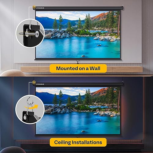 Miniatura 26 de VIVOHOME Pantalla de proyector desplegable 1:1 de 120 pulgadas, pantalla de película retráctil HD 4K para cine en casa y oficina en interiores, Negro