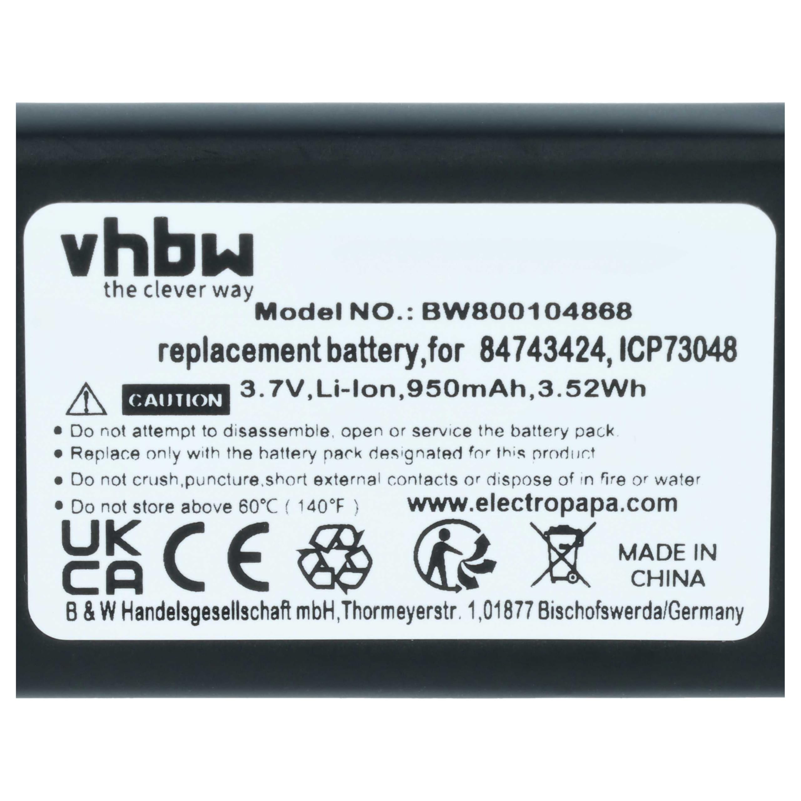 vhbw 5X batería reemplaza Polycom/Spectralink 84743424, 84743428, ICP73048 para teléfono Fijo o inalámbrico (950 mAh, 3,7 V, Li-Ion)