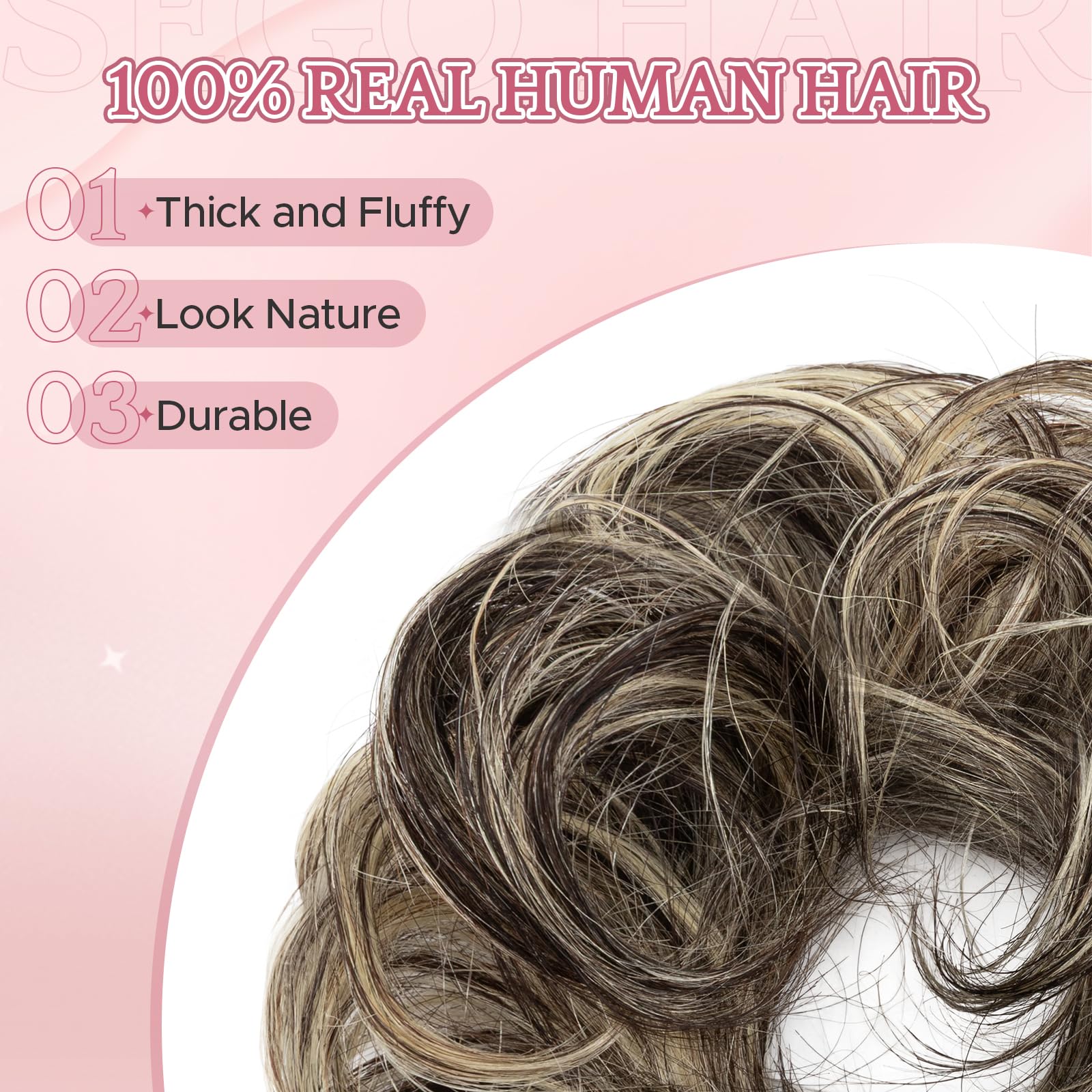 SEGOHAIR 17G Messy Bun Scrunchies Human Hair Curly Wavy Donut Hairpiece for Women Girls Natural Black Mixed Bleach Blonde Hair Bun Maker Elastic Real Remy Donuts Updo Chignon - Image 2