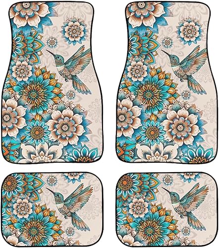 Miniatura 10 de Coloranimal Alfombrillas abstractas hippie para automóvil, 4 piezas, retro, años 60, 70, Groovy Daisy Hippy, alfombrillas universales para la Patrón