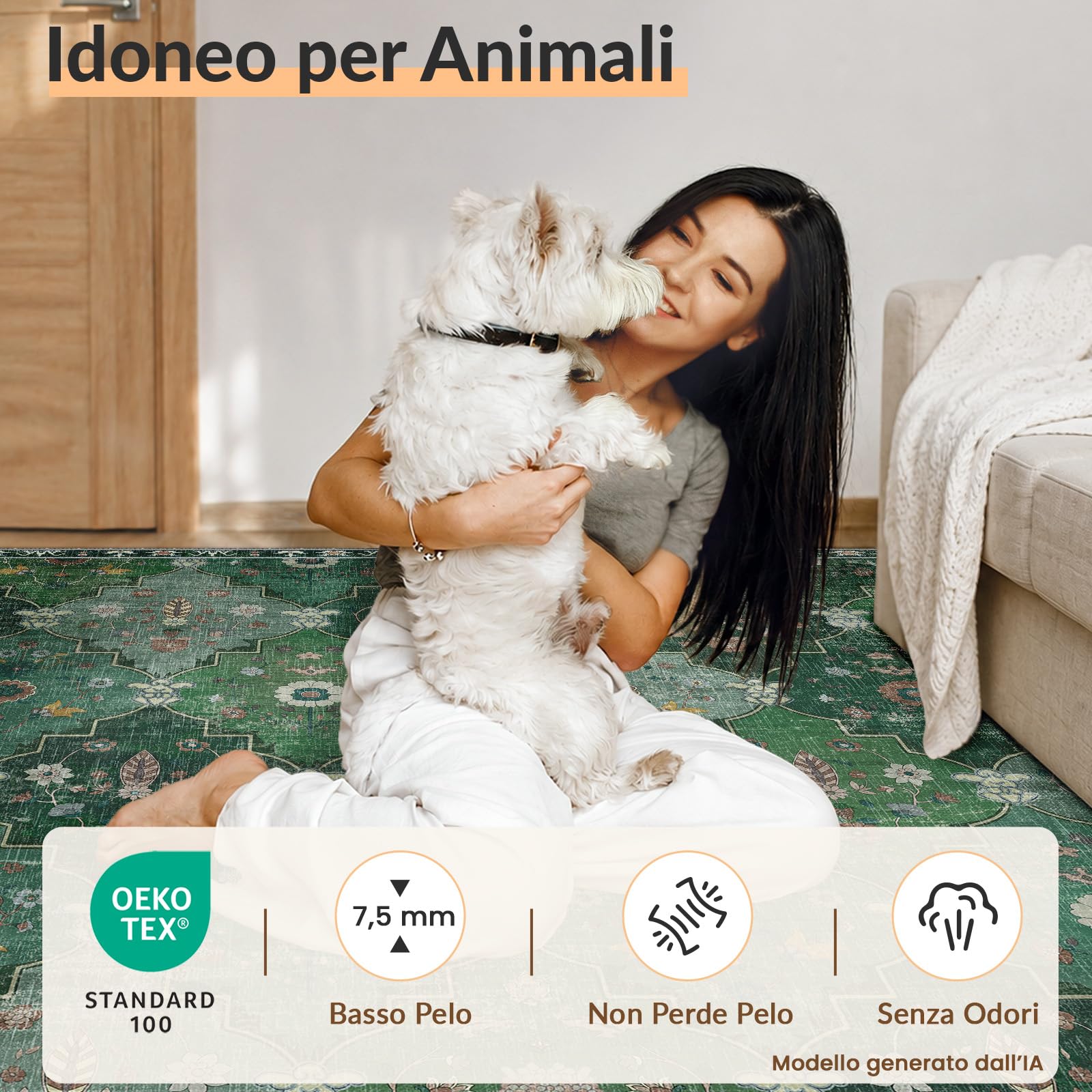 INOVADAY Marocchino Tappeto 90x150 cm Antiscivolo Verde Scuro Verde Scuro