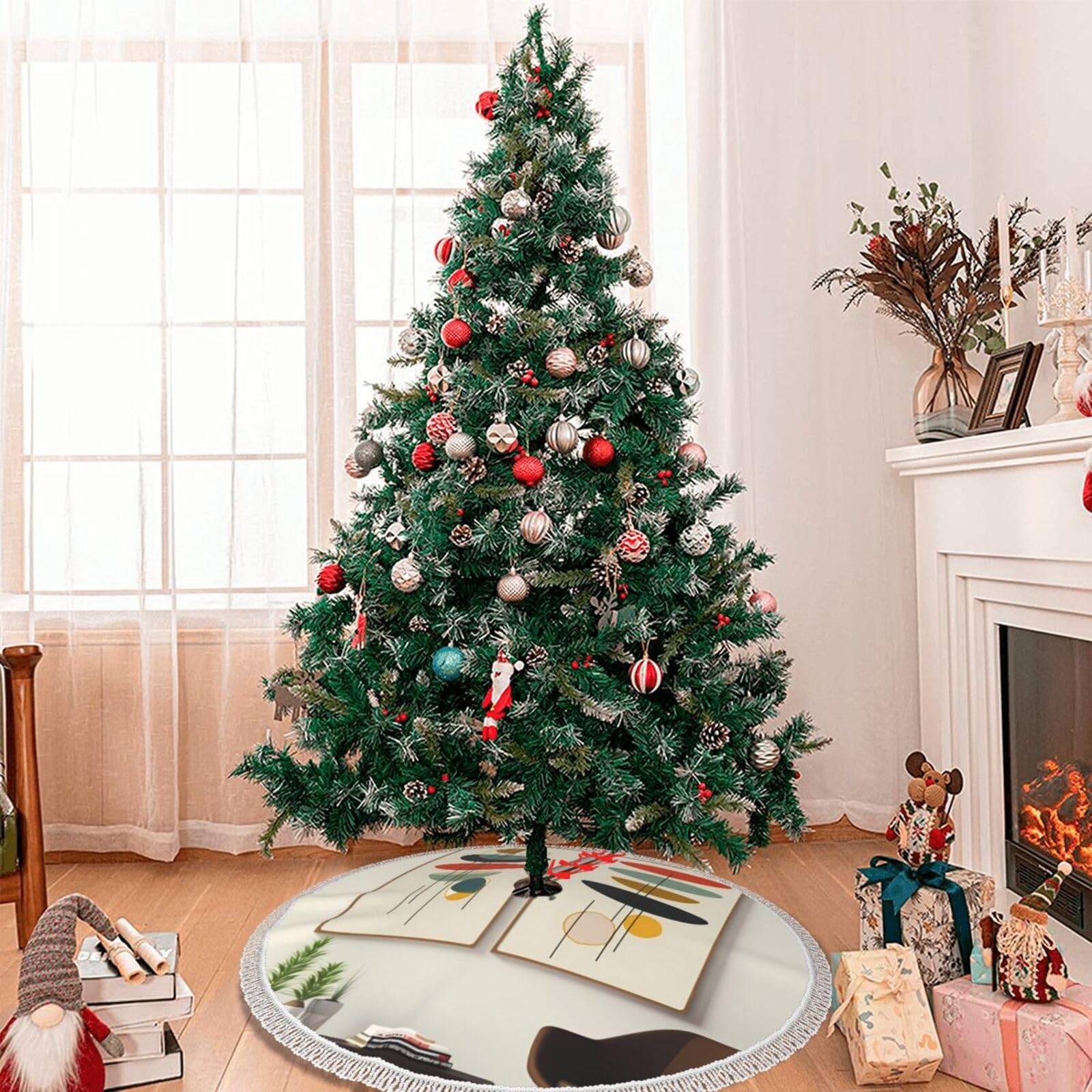 Gonna per albero di Natale con stampa pompiere con nappa