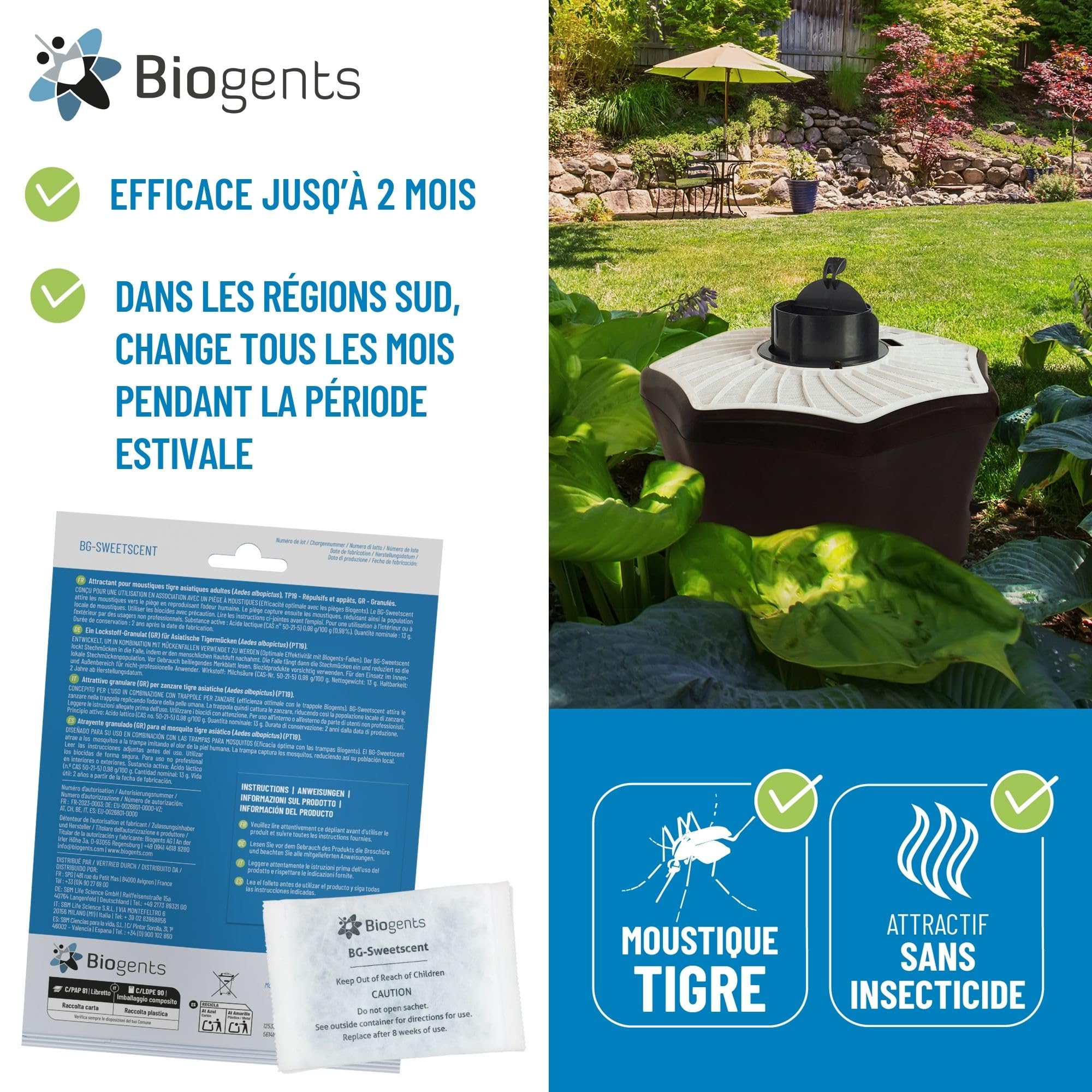 BIOGENTS BG-MOSQUITAIRE Piège Extérieur Anti-Moustiques Recharge 2 Mois BG-SWEETSCENT