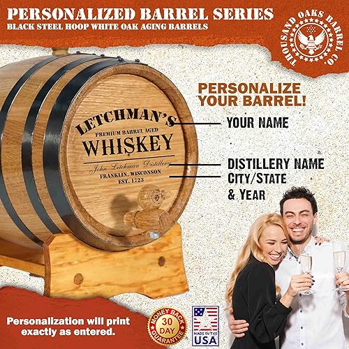 Miniatura 3 de Barril de envejecimiento de whisky de roble americano personalizado de 2 litros con soporte de madera, bung y espita  Mini barriles de 2 litros para