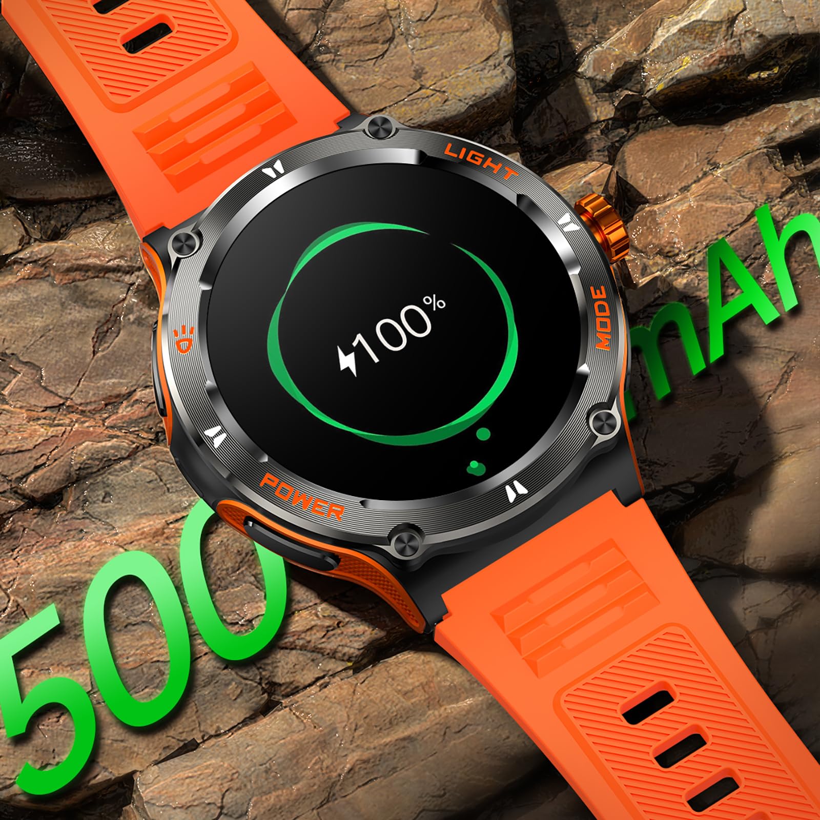 smartwatch bussola, orologio militare, robusto smartwatch con torcia a LED, funzione telefonica, frequenza cardiaca 24H, orologio fitness per Android iOS