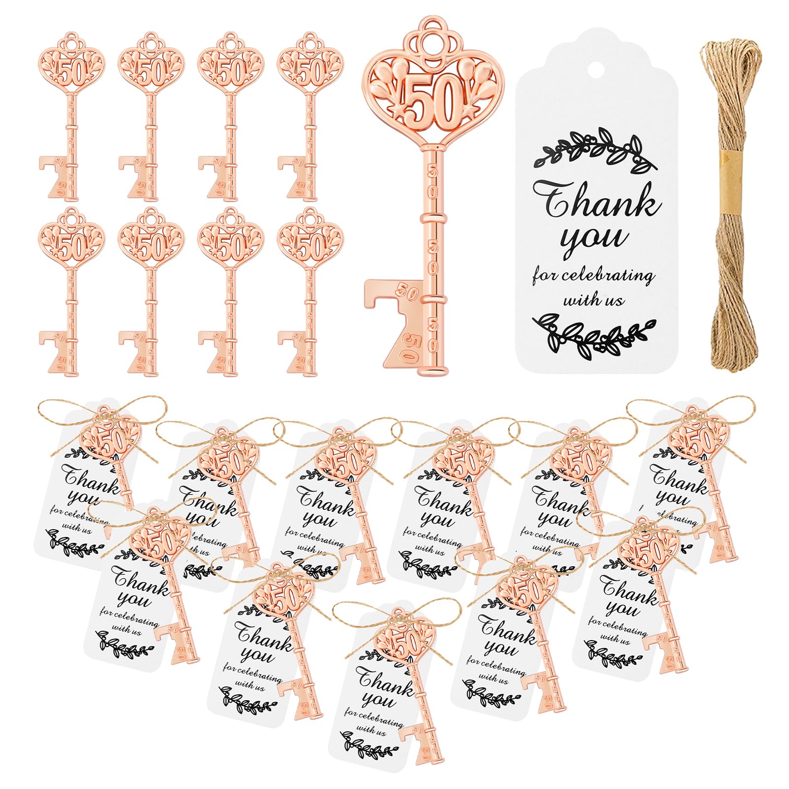 KBDHYY 50Pcs 50th Gold Key Bottle Opener 50th Birthday Party Favors, 50th Key Beer Bottle Opener Favors Wedding 50 Anniversary Souvenirs Return Gifts