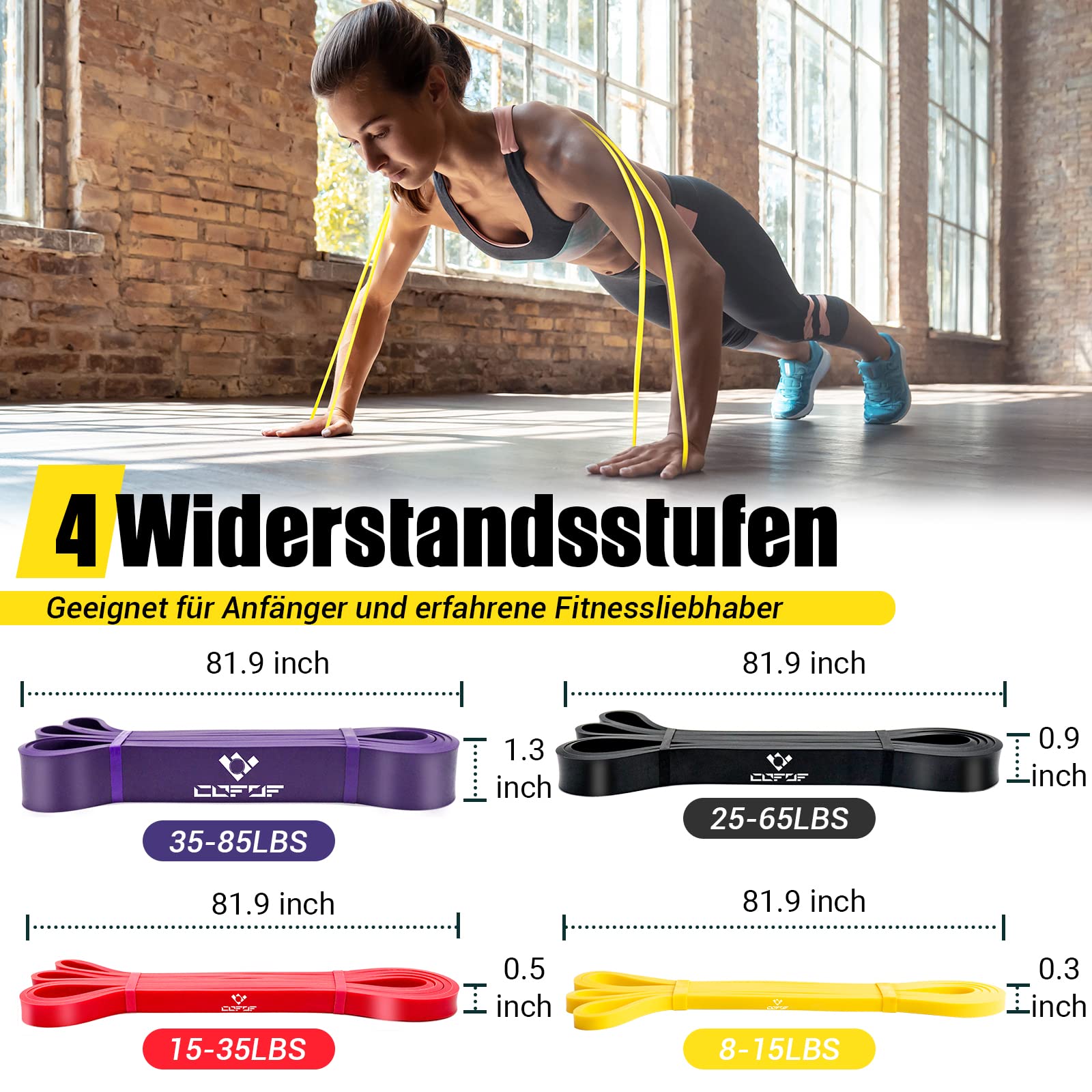 Resistance Bands, Widerstandsbänder, Fitnessbänder für Yoga, Pilates, Training, Physiotherapie, Krafttraining für Männer und Frauen