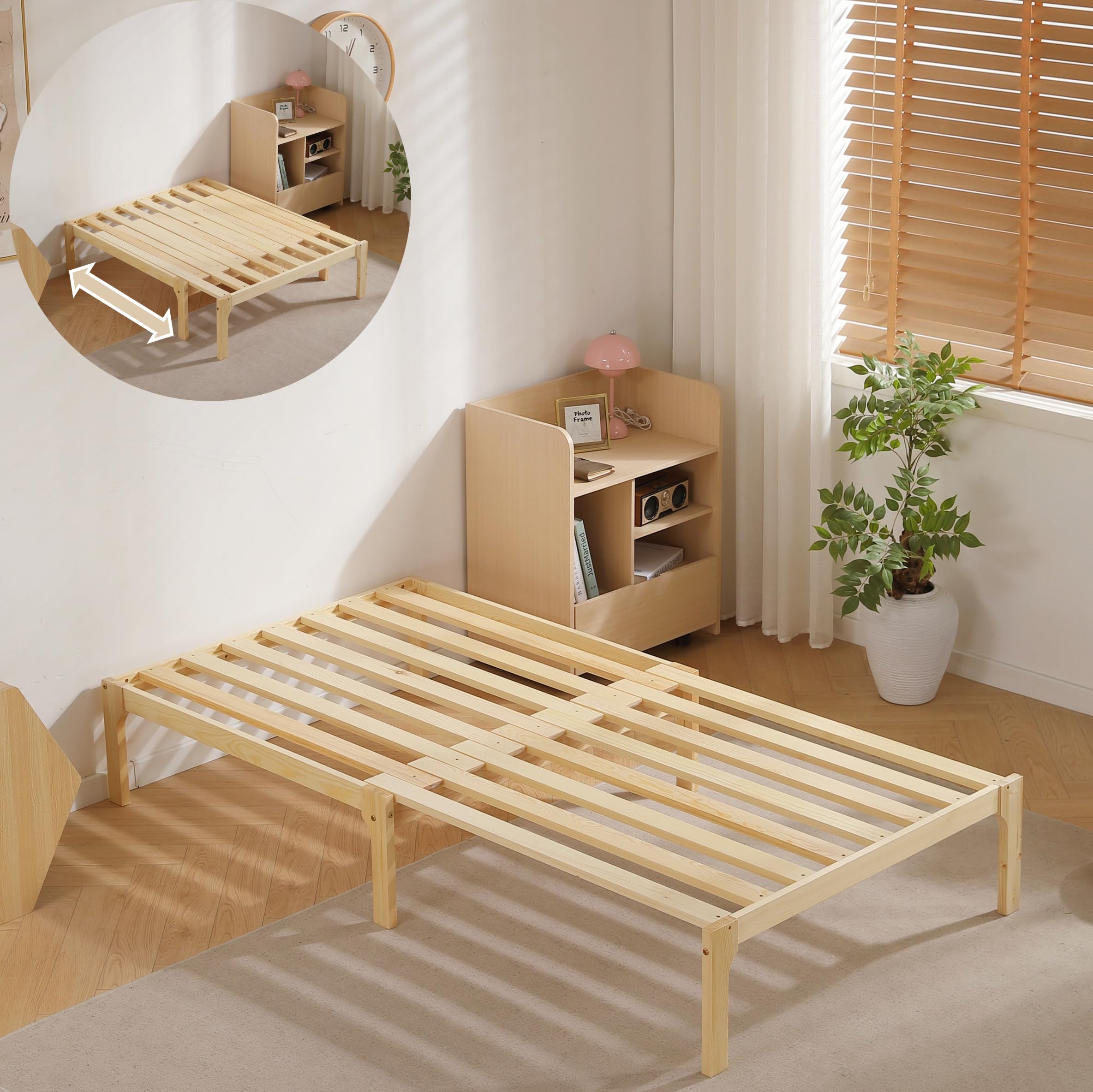Amazon｜森風ShinrinKaze シングルベッド 天然木製 伸長式ベッド 幅196 