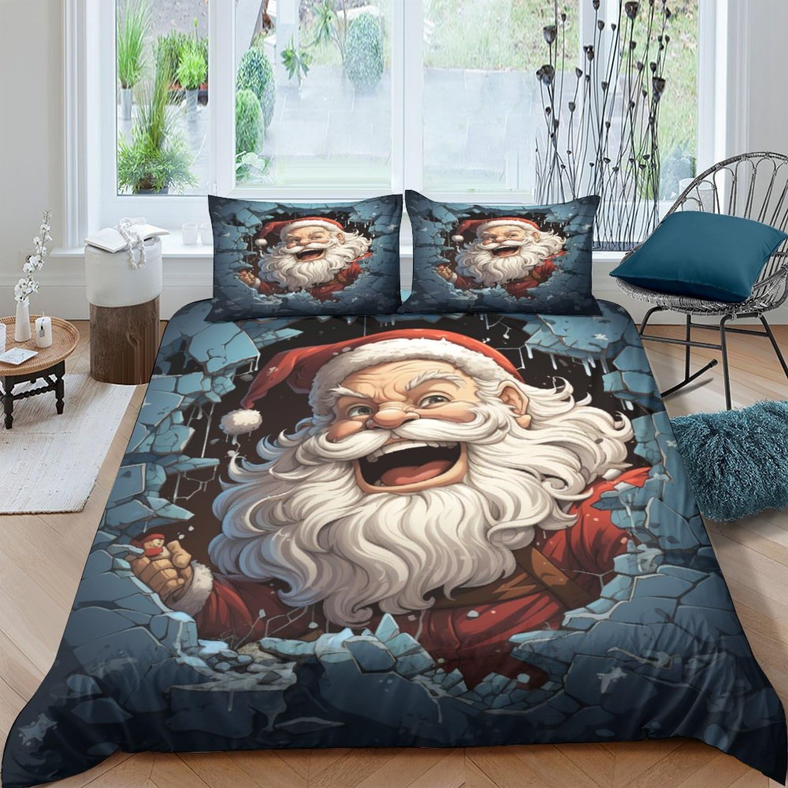 Crjus Men's Style-14 Father Christmas Bedding Set Duvet Cover Set With Zipper Closure, Quilt Cover Set For Teen Kids Boys Girls Adult, Durable Microfiber 3 Piece Set Double（200X200cm）