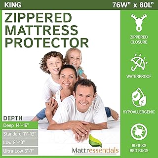 Zippered King Mattress Protector (14"-16" Depth) - Bed Bug Waterproof Mattress Cover, Premium Quality Hypoallergenic Encasement White