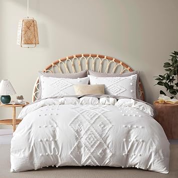 Oli Anderson Tufted Duvet Cover King Size, Soft and Lightweight Duvet Covers Set for All Seasons, 3 Pieces Boho Embroidery Sh