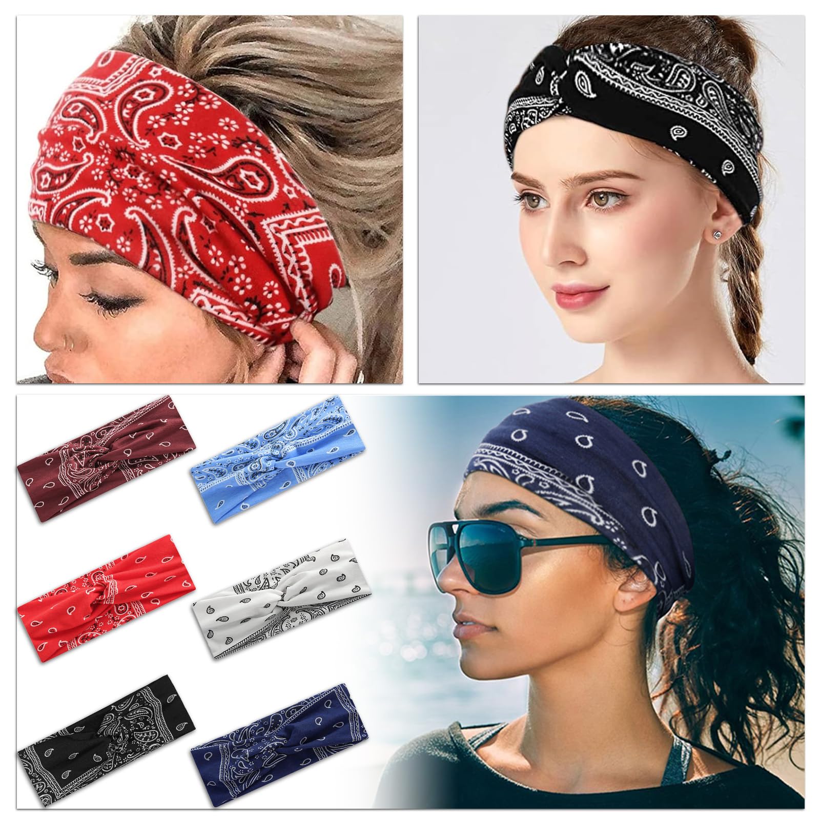 Set 6 Fasce Per Capelli Donna - Stampa Bohémien, Elastiche E