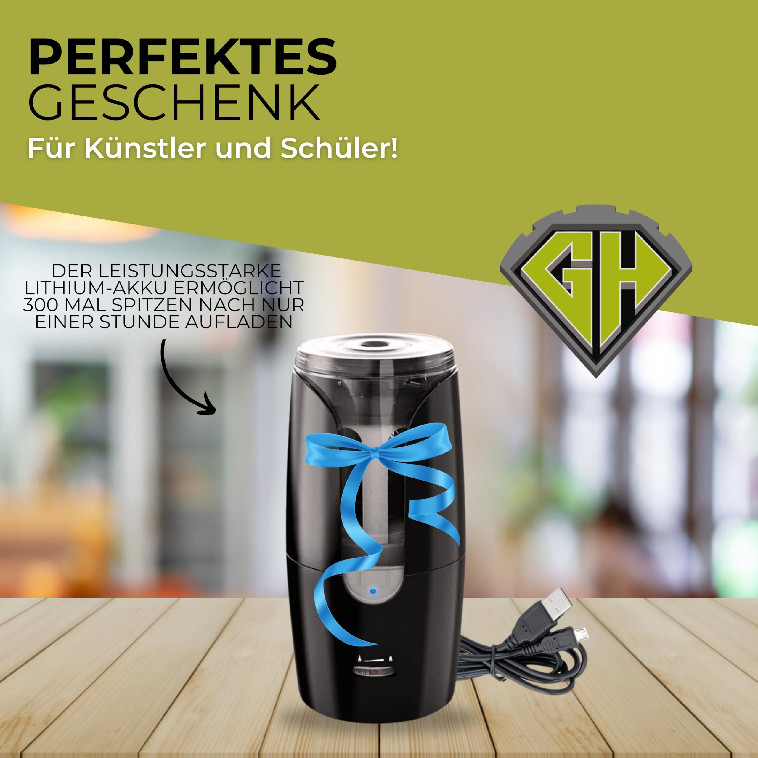 Elektrischer Bleistiftspitzer Akku USB Anspitzer automatisch Schule, Büro