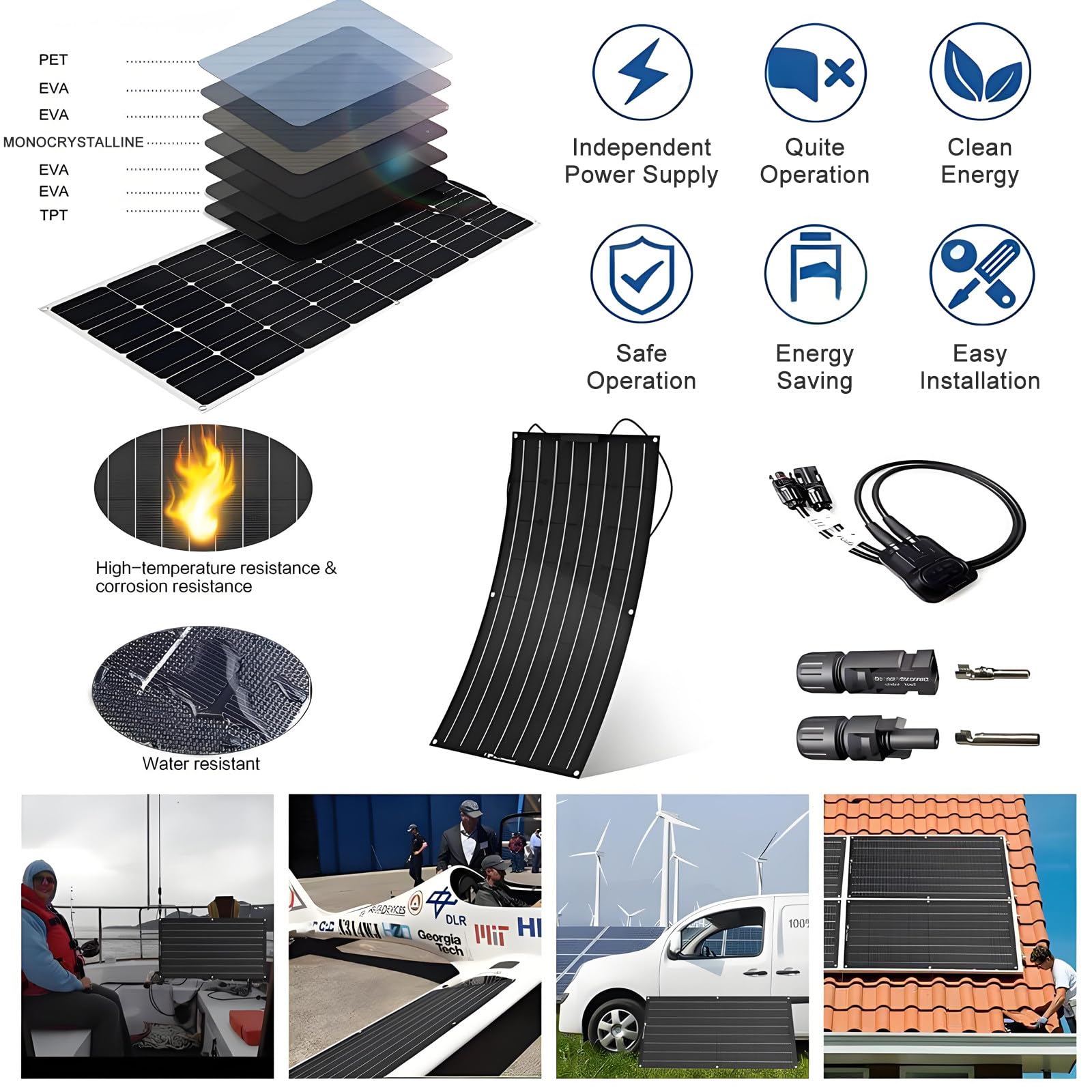 Kit De Placa Solar Fotovoltaica De 400 W, 2 Paneles Solares Monocristalinos De 200 W con Controlador De Carga De 40 A, para Barco, Camping Y Hogar Black