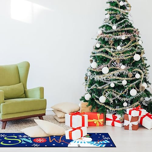 Miniatura 5 de Juego de 2 tapetes decorativos de Navidad con diseño de muñeco de nieve para cocina, juego de tapetes de Navidad, lavables, antideslizantes, tapete